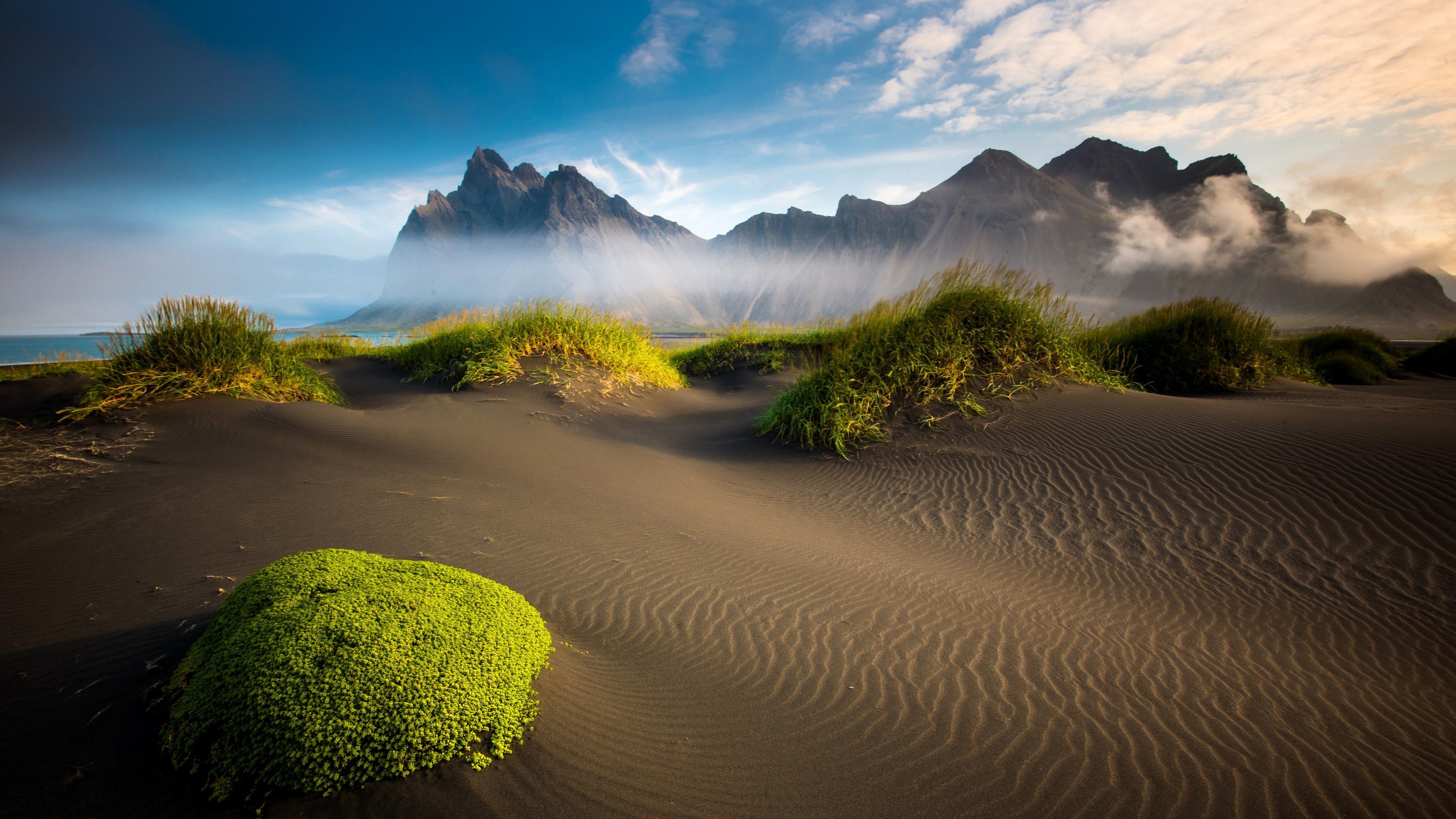 Vestrahorn, Stokksnes, Island, Sanddünen, Berge, 4K, Desktop-Hintergrund für Windows