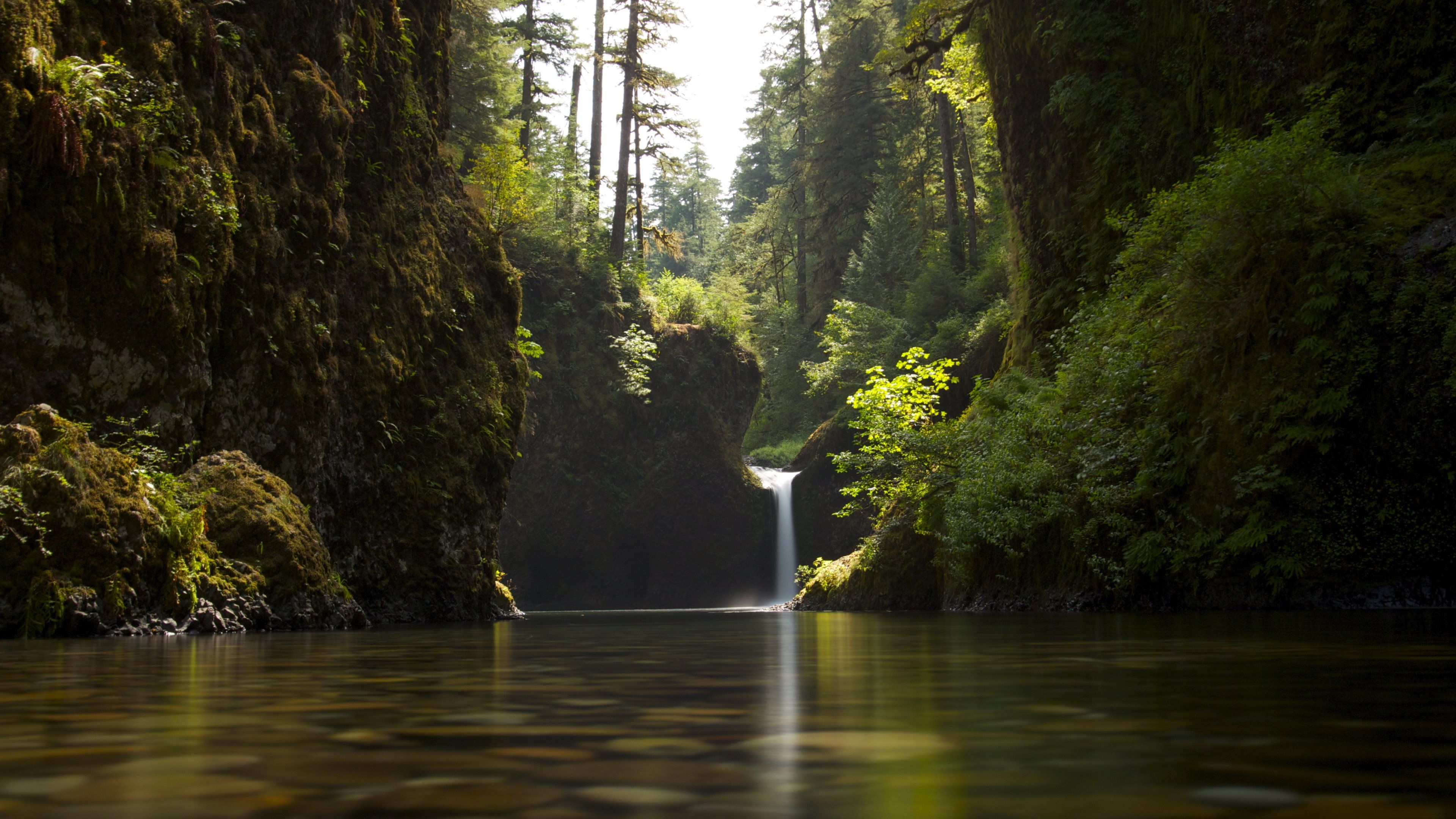 Wasserfall, Wald, Teich, Grün, Schlucht, 3840x2160, 4K-Hintergrundbild für PC