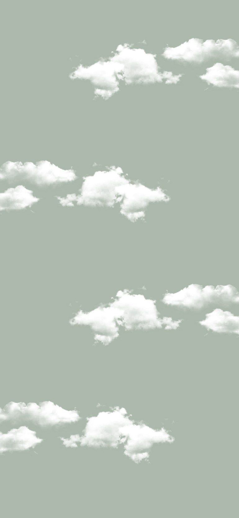 Wolken, Muster, Salbeigrüner Hintergrund, Minimalistisch, Sperrbildschirm fürs iPhone