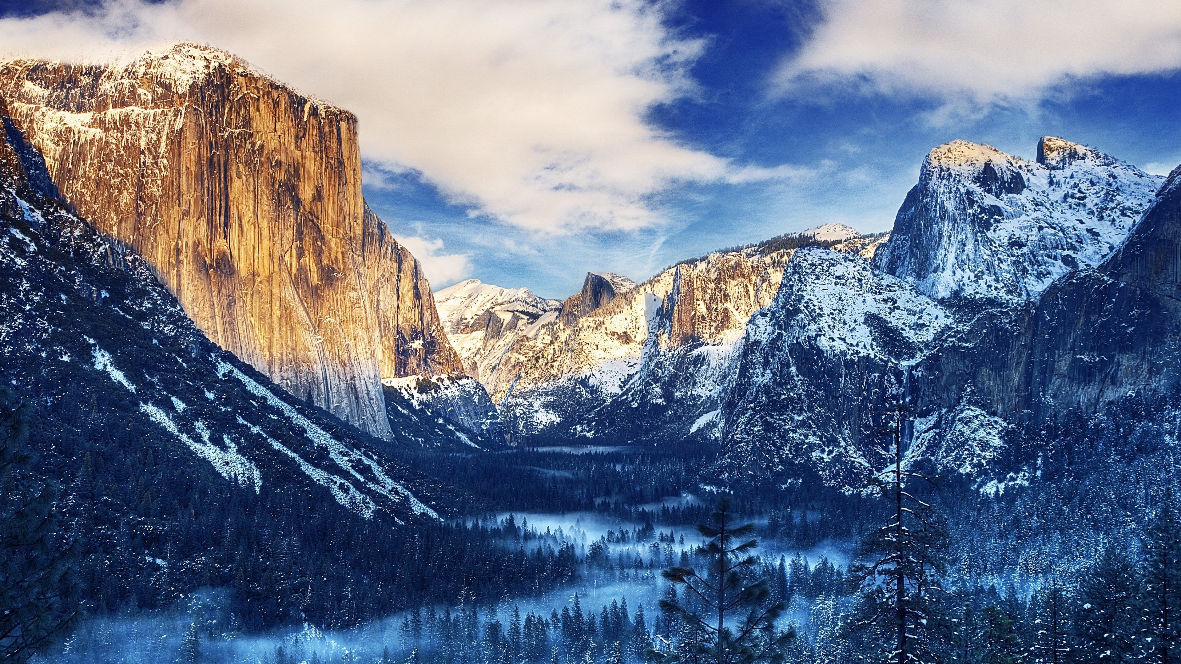 Yosemite Valley, El Capitan, Yosemite-Nationalpark, Kalifornien, Schnee, Winter, 2160p-Hintergrundbild