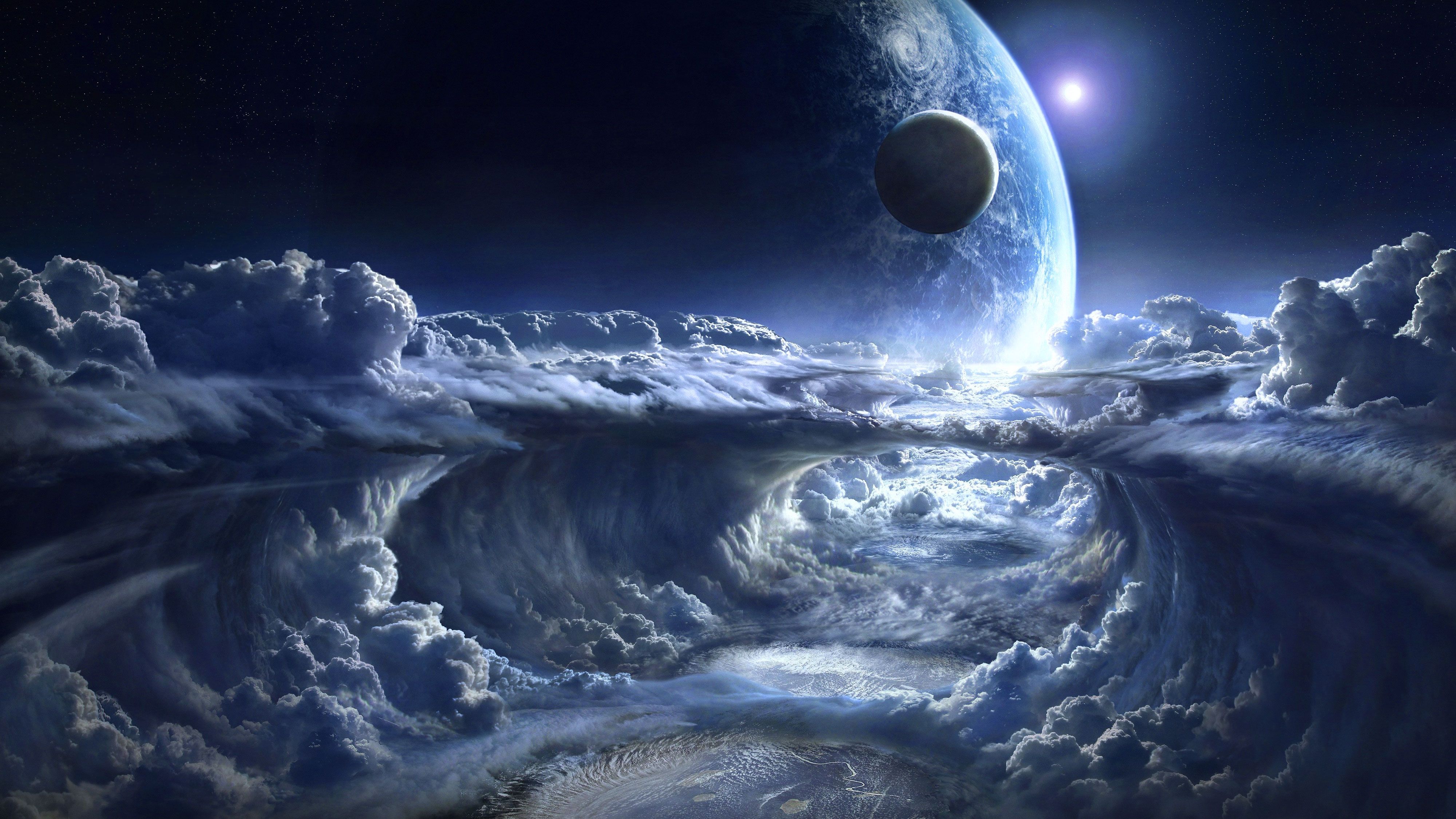 Planet, Wolken, Science-Fiction, Weltraum, Blau, 4K, Desktop-Hintergrund für Windows