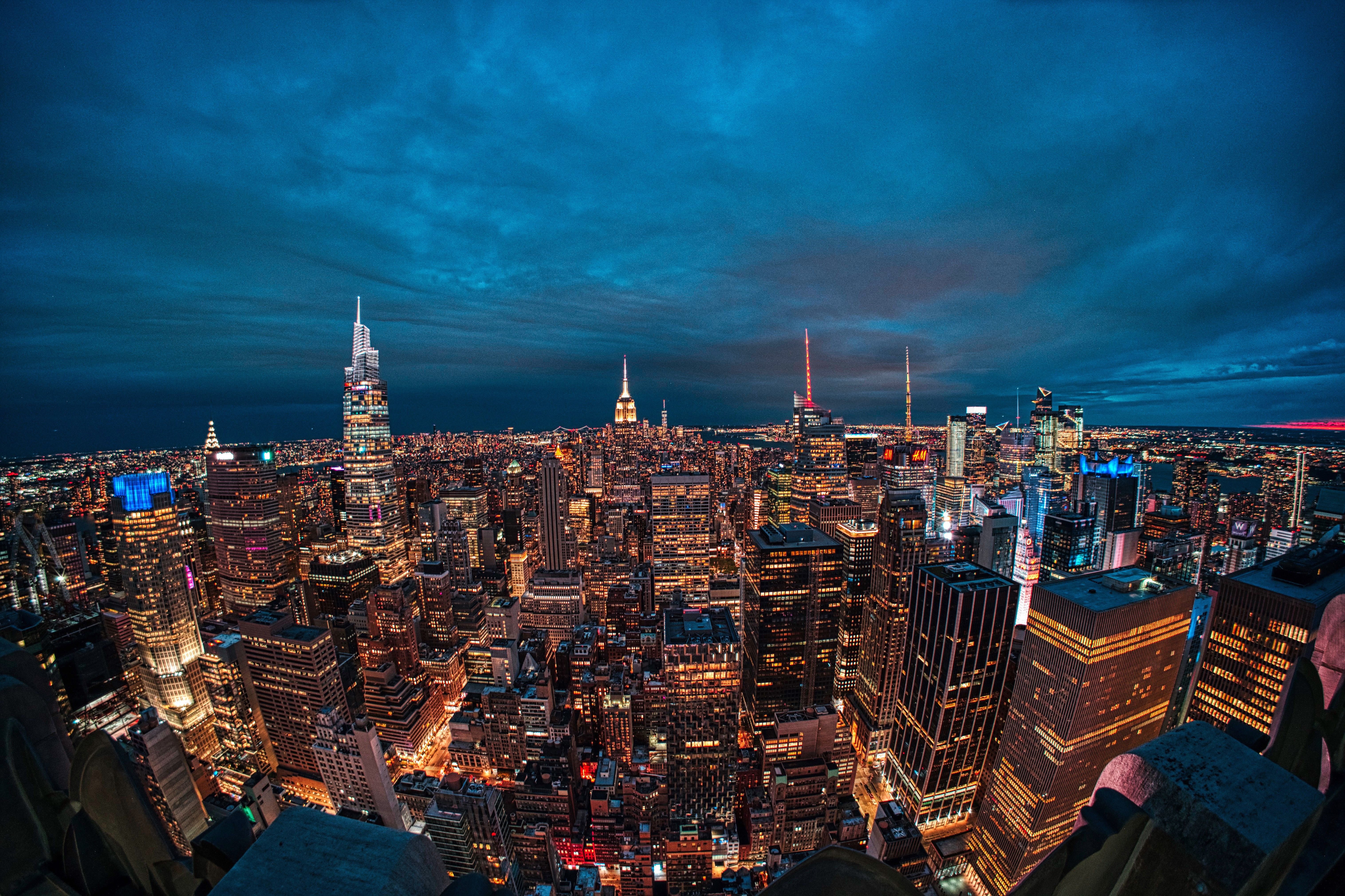 New York City, Manhattan, Empire State Building, Nacht, Stadtlichter, 6K, Laptop-Hintergrundbild