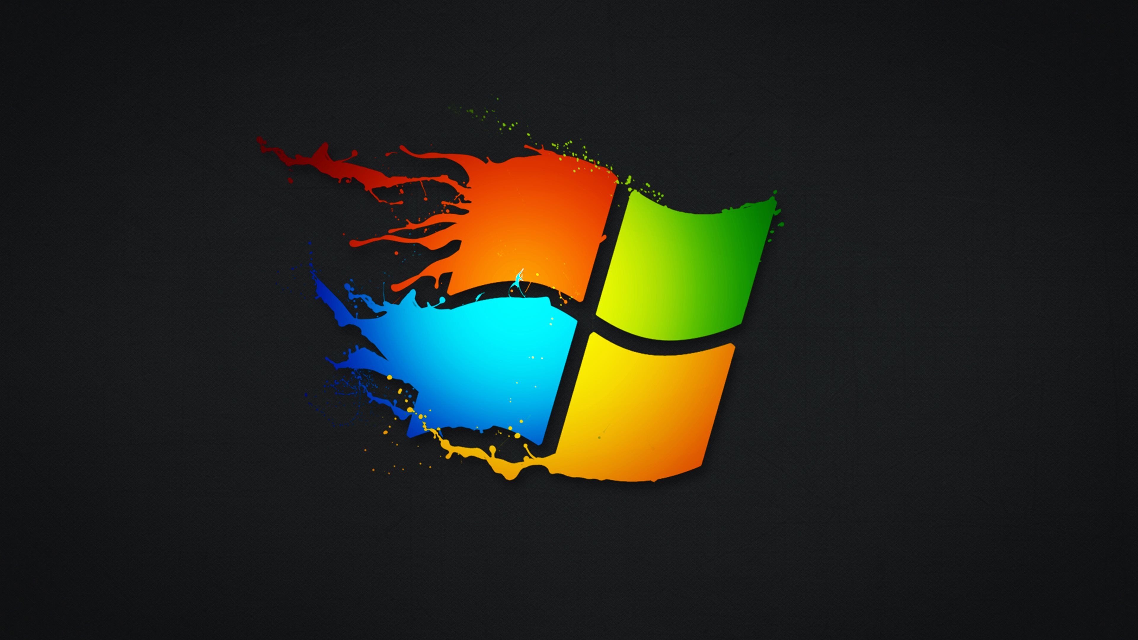 Windows-Logo, Microsoft Windows, Farbspritzer, Schwarzer Hintergrund, 4K Wallpaper
