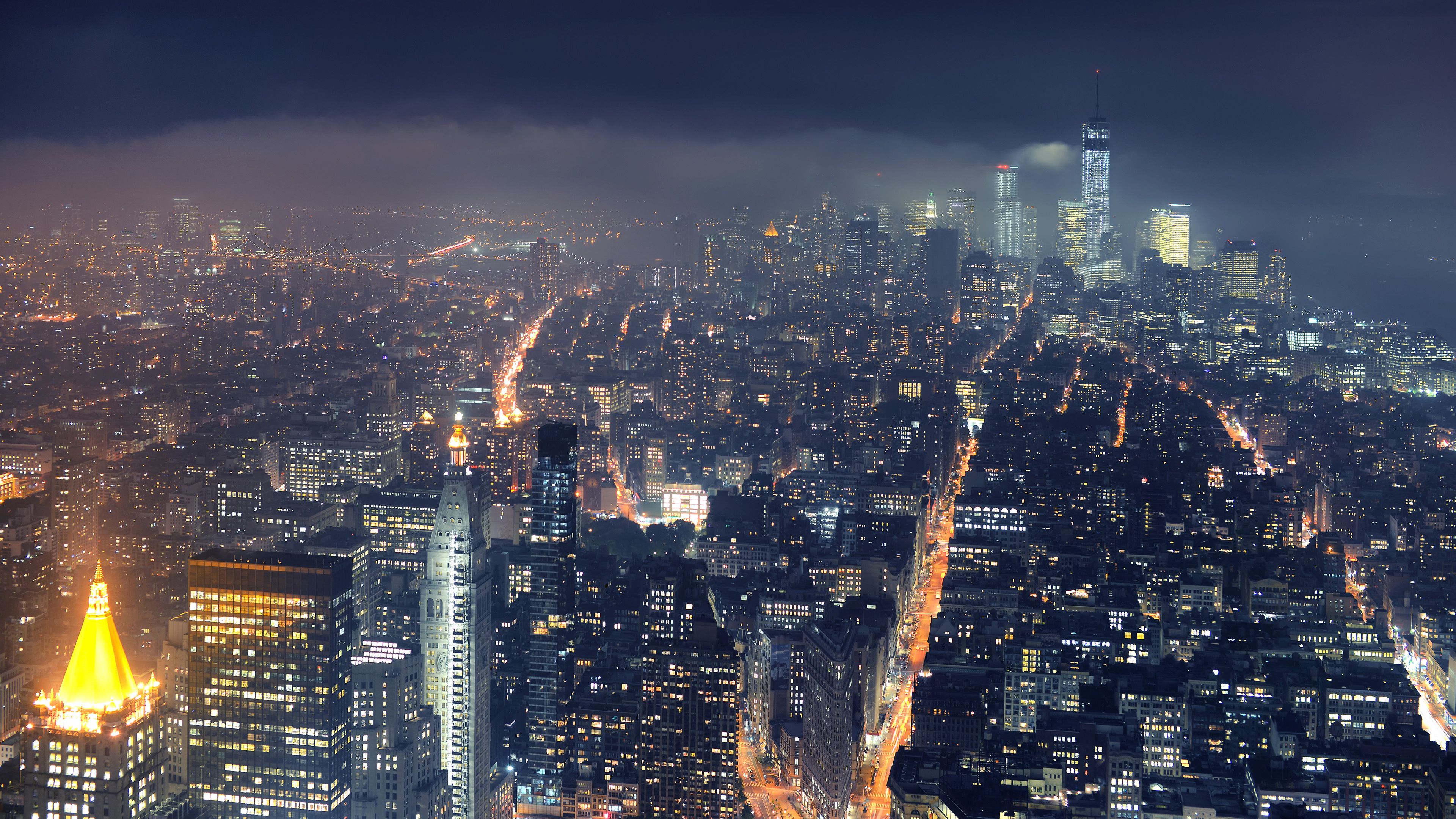 Großstadt, Nacht, Stadtlichter, Luftaufnahme, 3840x2160, 4K-Hintergrundbild für PC