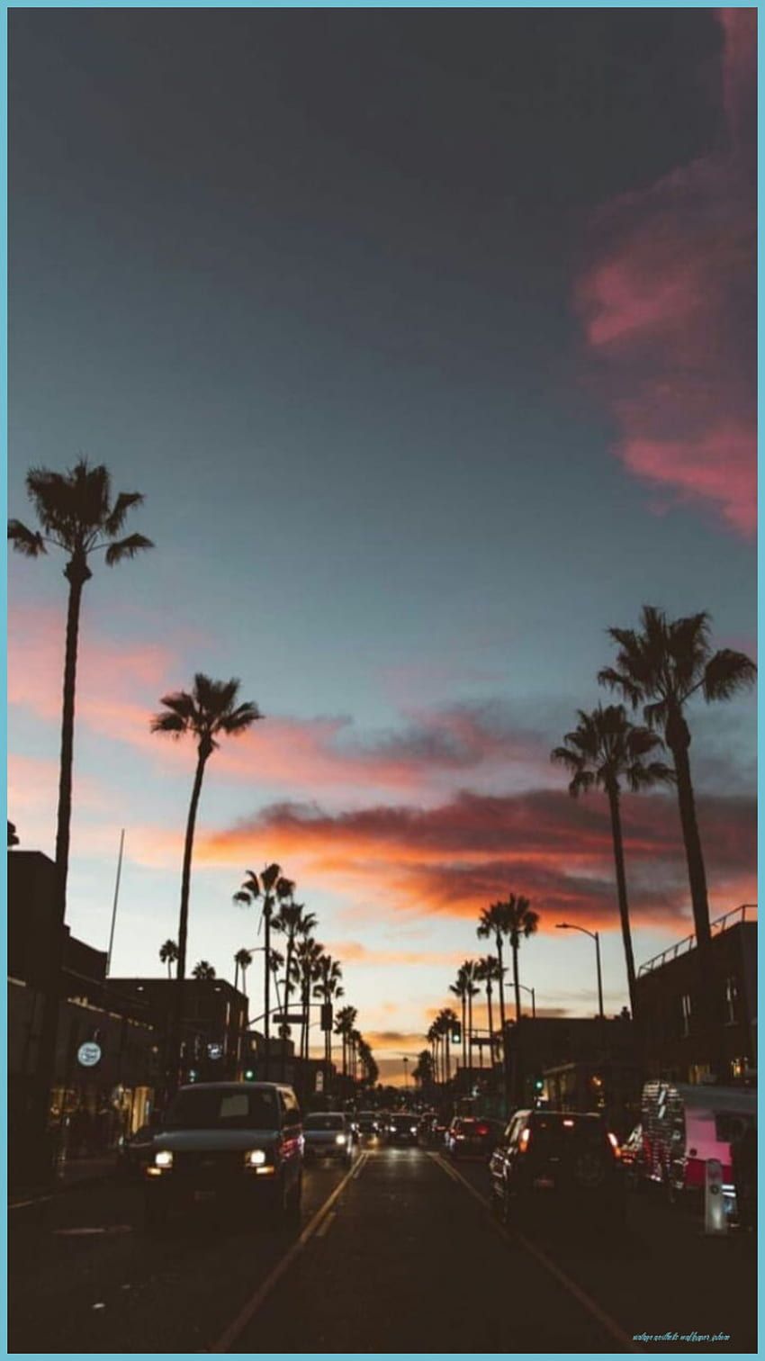 Palmen, Sonnenuntergang, Straße, Kalifornien, Silhouetten, Android-Hintergrundbild