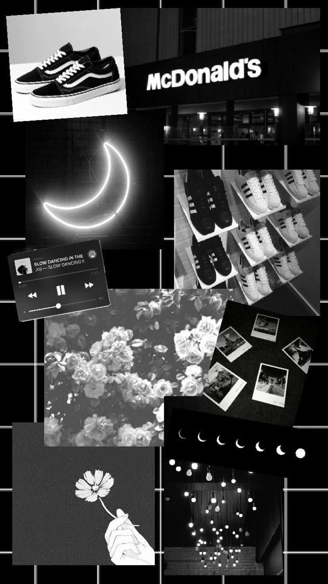 Collage, McDonald's, Schwarz-Weiß, Mond, Dunkle Ästhetik, Full HD, Handy-Hintergrund