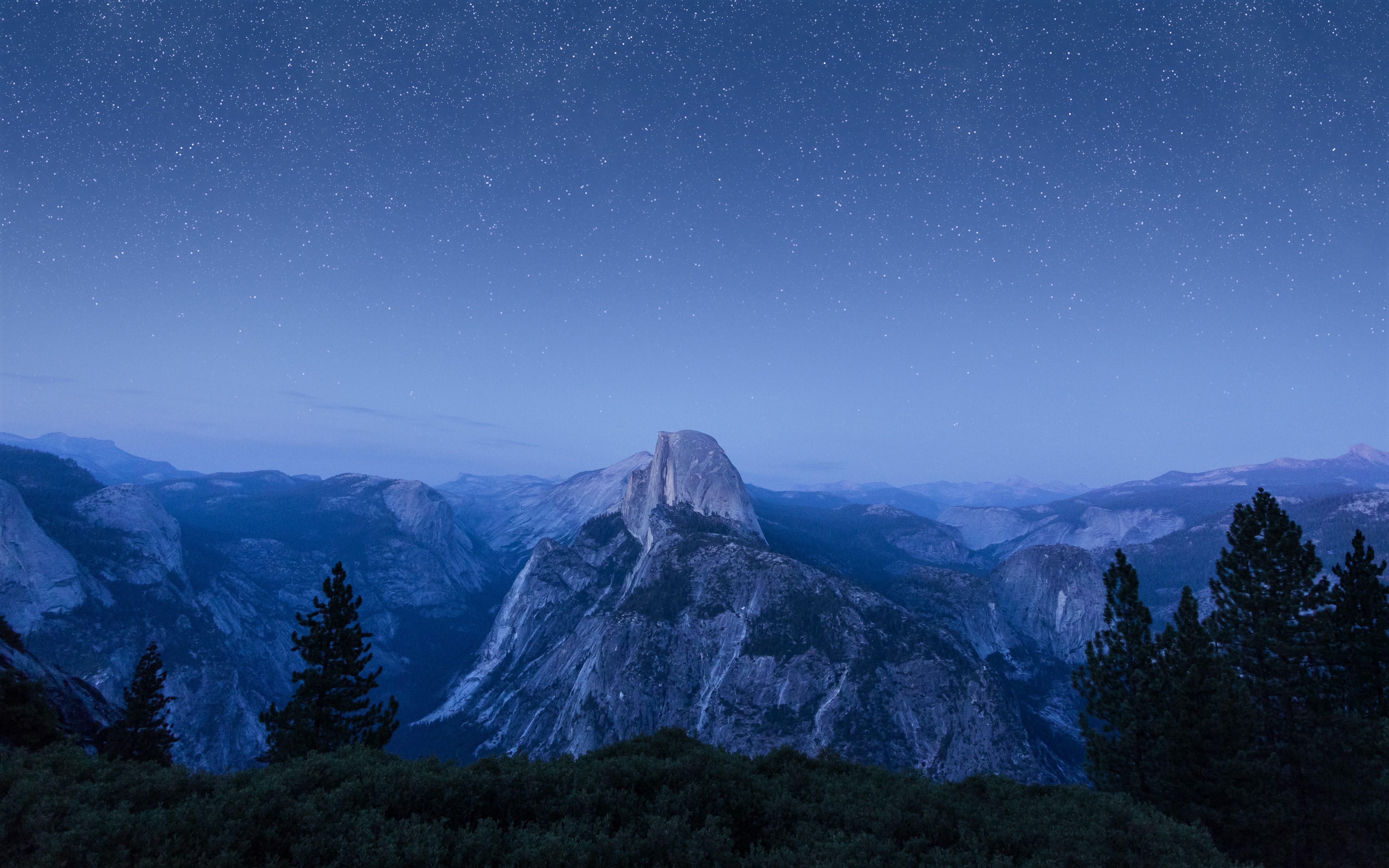 Half Dome, Yosemite-Nationalpark, Sternenhimmel, Blaue Stunde, 5K, MacBook-Hintergrundbild