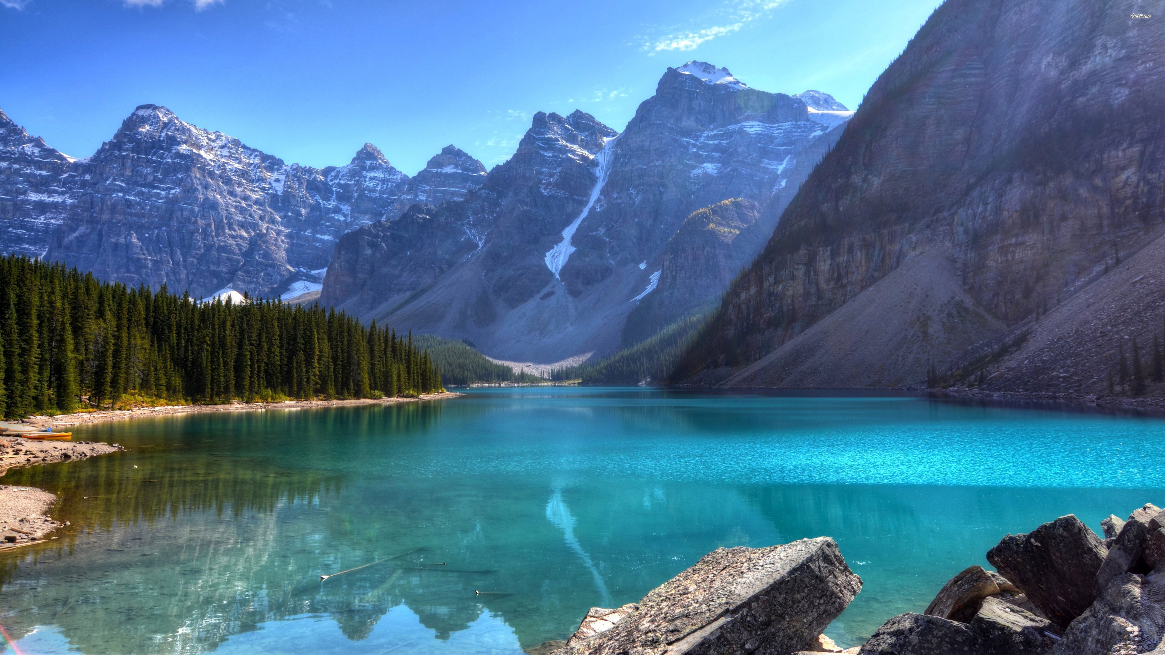 Moraine Lake, Valley of the Ten Peaks, Kanada, Türkises Wasser, Nadelwald, 4K, PC-Hintergrundbild