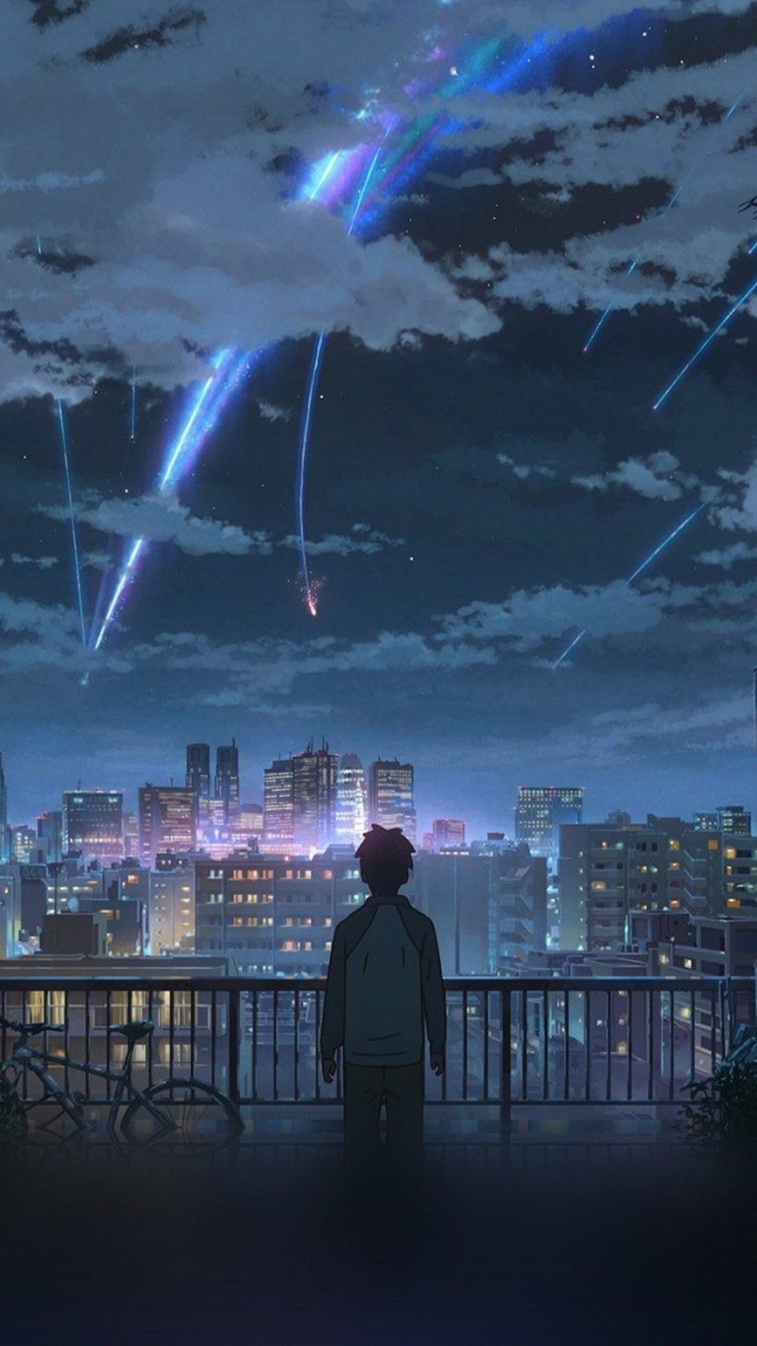 Your Name. – Gestern, heute und für immer, Makoto Shinkai, Komet, Stadt, Nachthimmel, Anime, Handy-Hintergrundbild