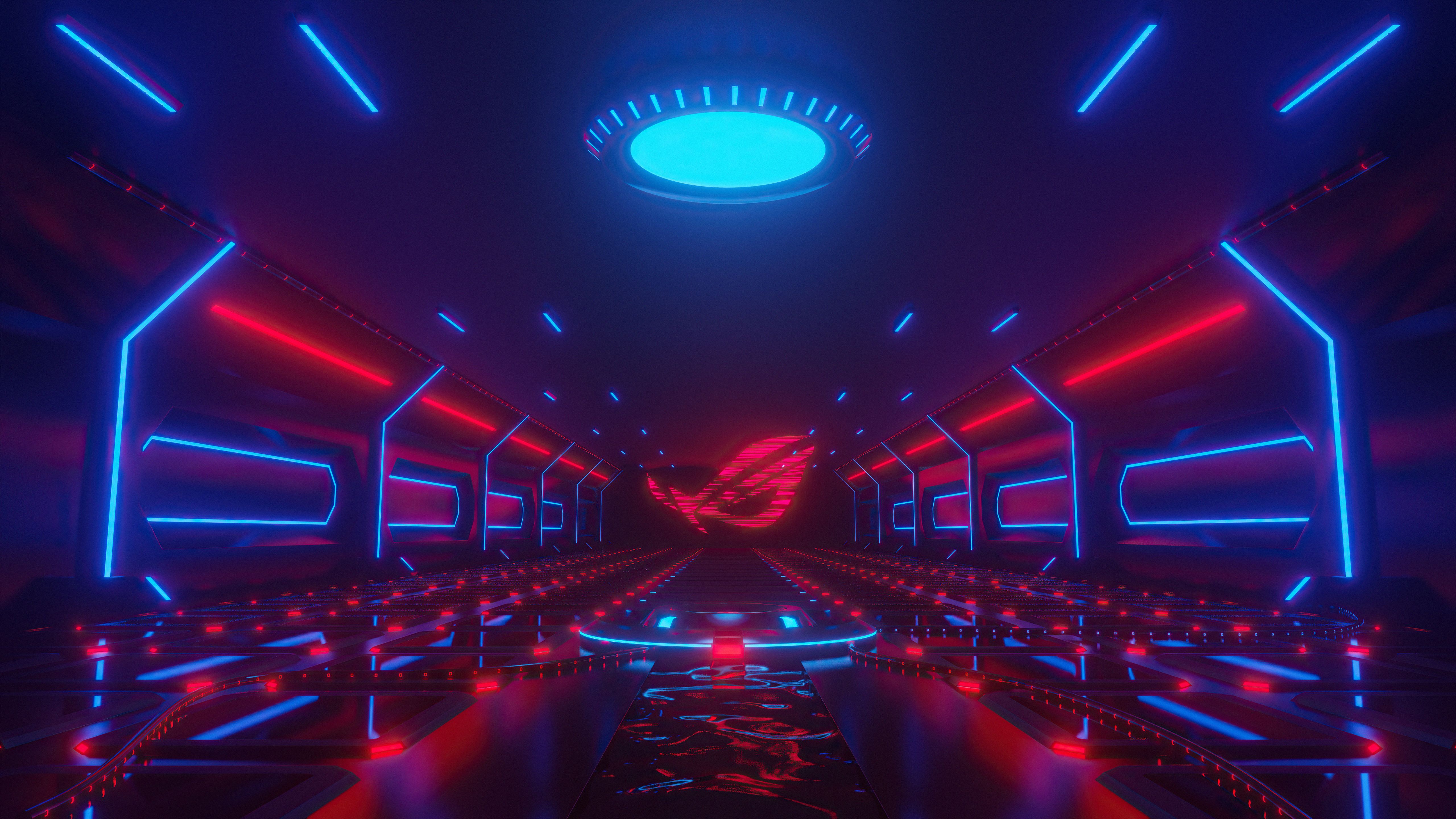 Republic of Gamers, ROG, Neonlicht, Rot, Blau, Science-Fiction, 5K, Laptop-Hintergrundbild