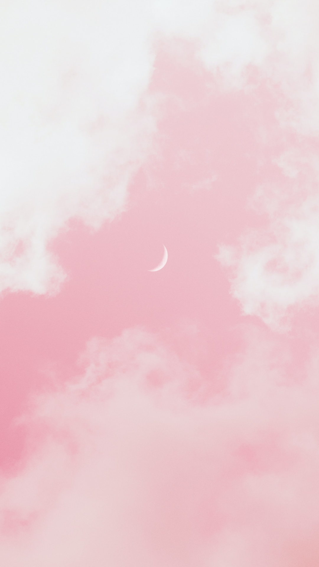 Wolken, Mondsichel, Rosa Himmel, Pastell, Full HD, Hintergrundbild fürs Handy