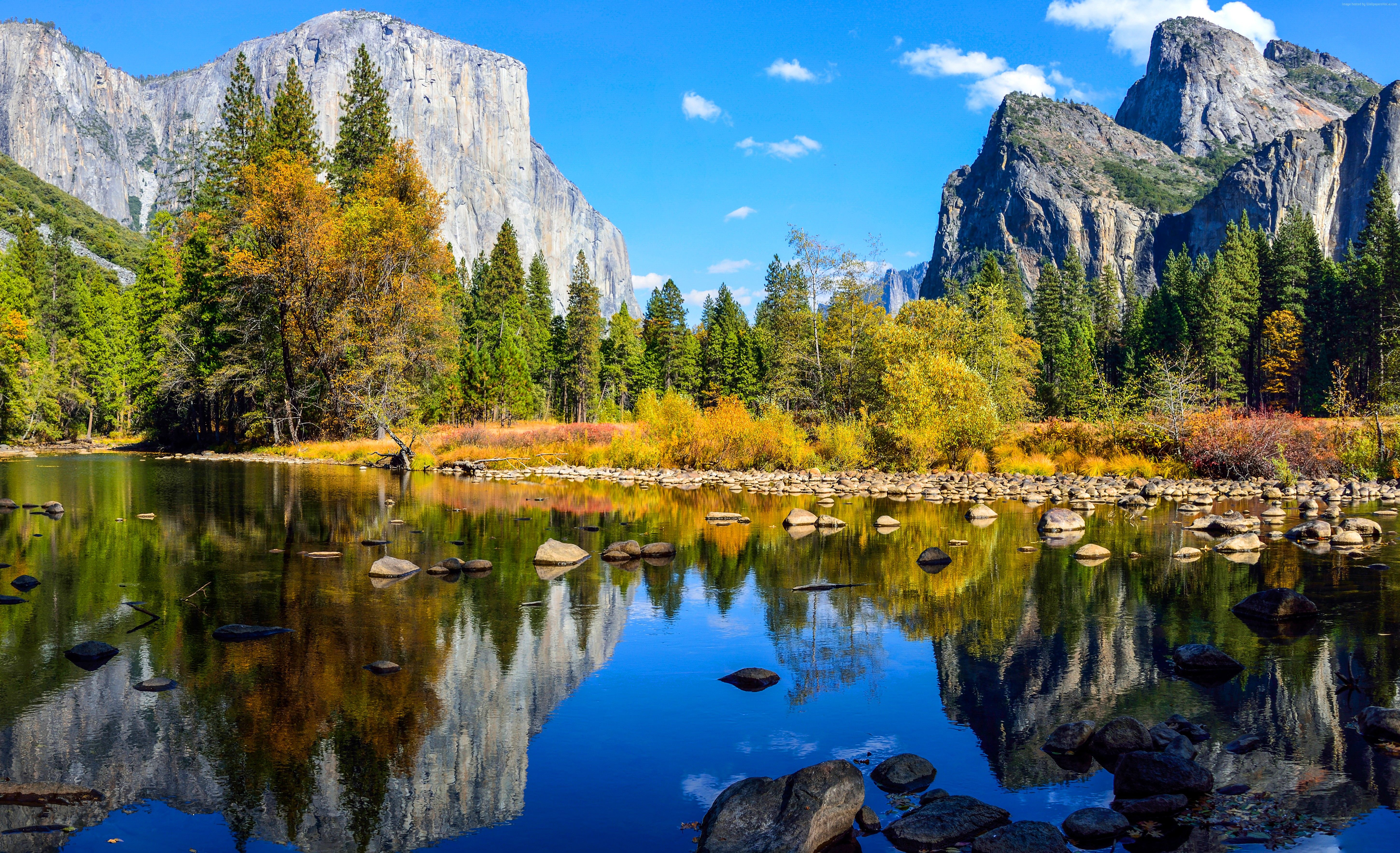 Yosemite Valley, El Capitan, Yosemite-Nationalpark, Herbst, Fluss, 5K-Hintergrundbild für PC