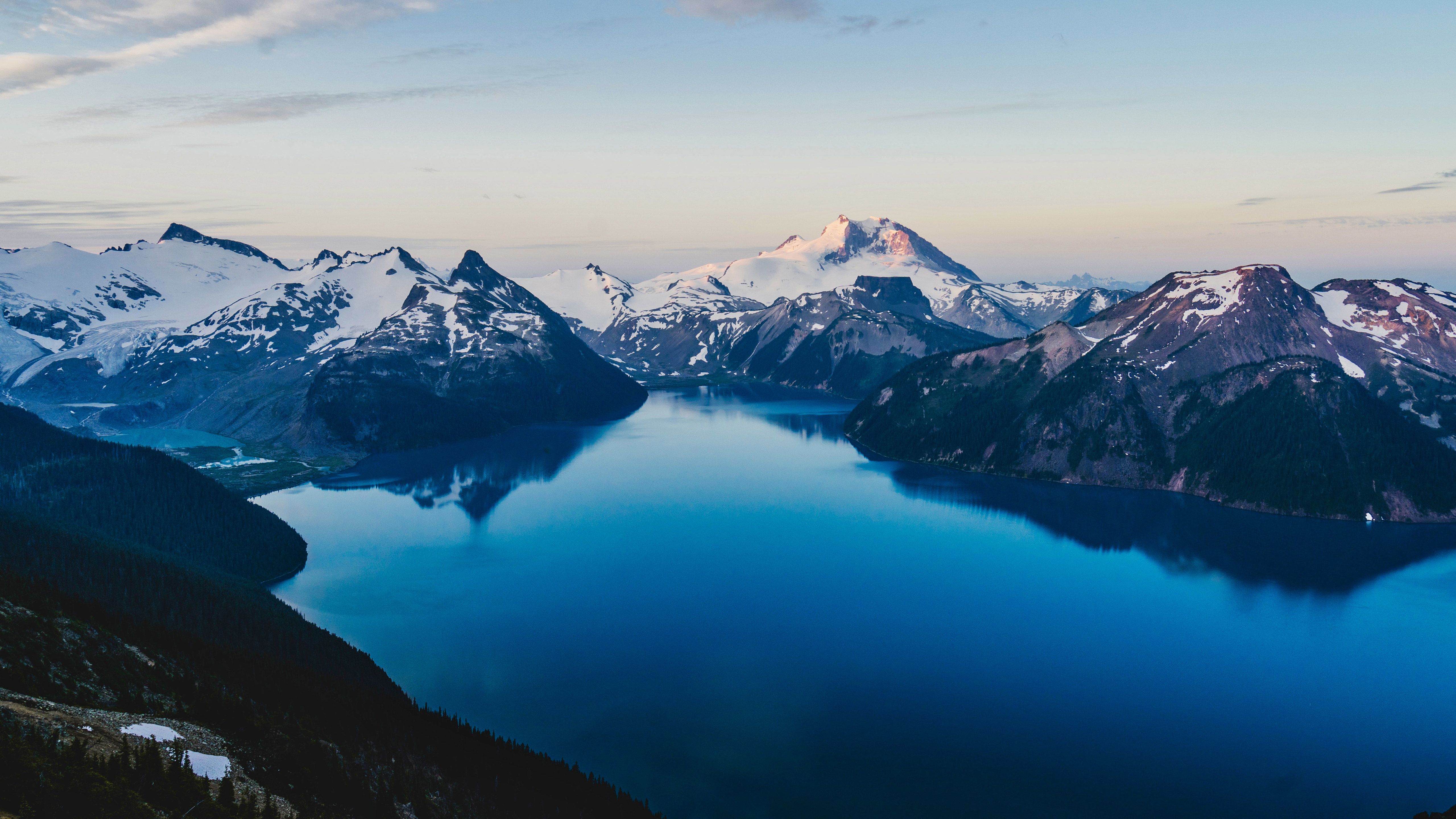 Bergsee, Schneeberge, Blau, Dämmerung, 5K, Hintergrundbild für den PC