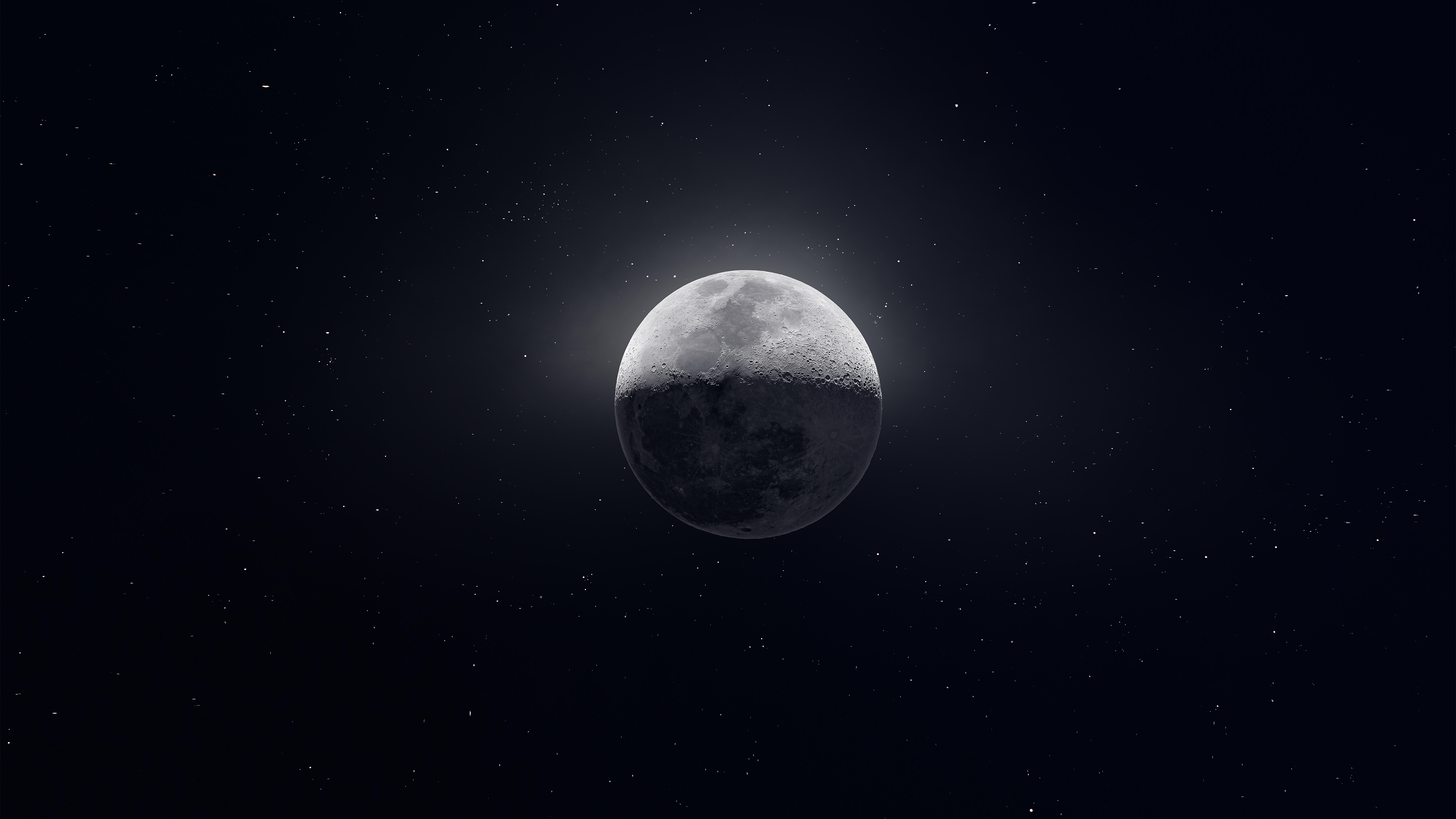 Mond, Sternenhimmel, Schwarz, Minimalismus, 5K, Hintergrundbild für den PC