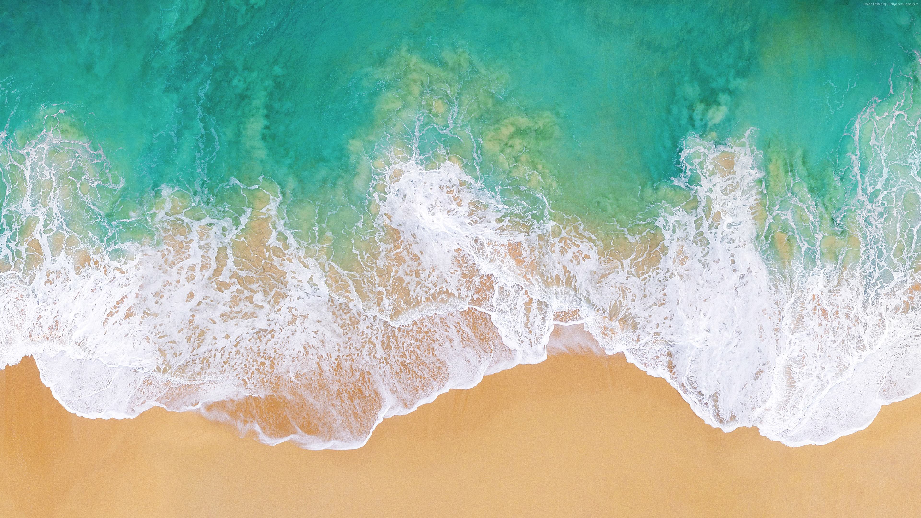 Strand, Wellen, Luftaufnahme, Türkises Wasser, Sand, 4K 2160p, Desktop-Hintergrundbild