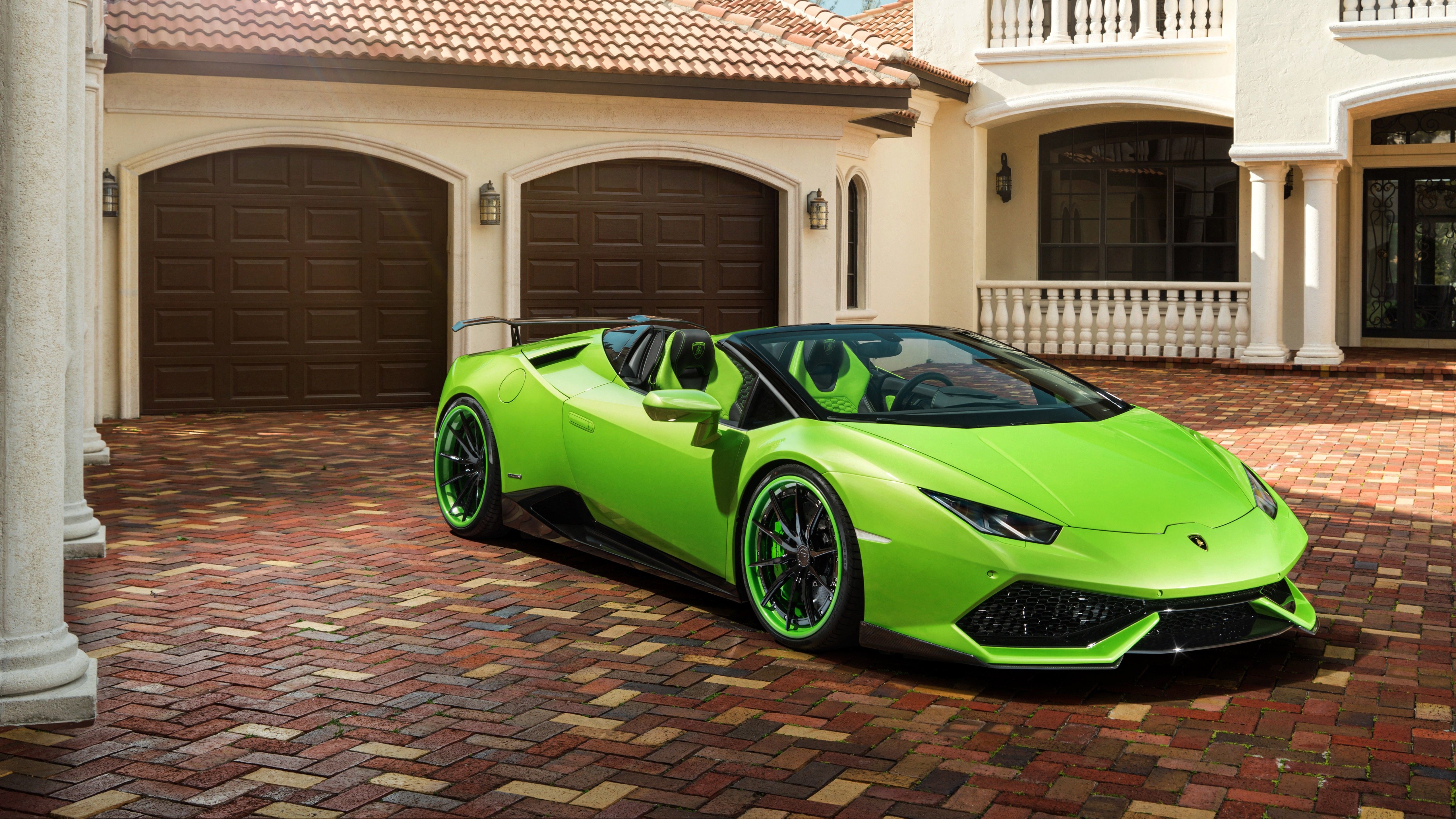 Lamborghini Huracán Spyder, Lamborghini, Grün, Supersportwagen, Villa, 5K, Windows-Hintergrundbild