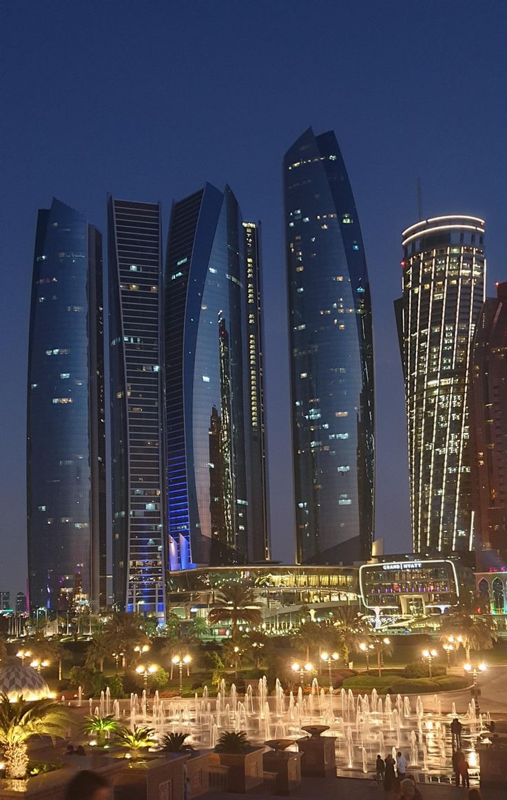 Etihad Towers, Abu Dhabi, Nacht, Beleuchtung, Wolkenkratzer, HD, iPhone-Hintergrundbild