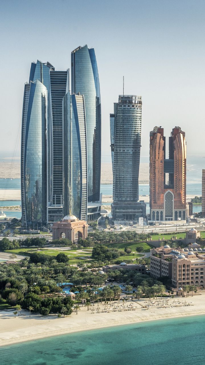Etihad Towers, Emirates Palace, Abu Dhabi, Küste, Strand, Hintergrundbild fürs Handy