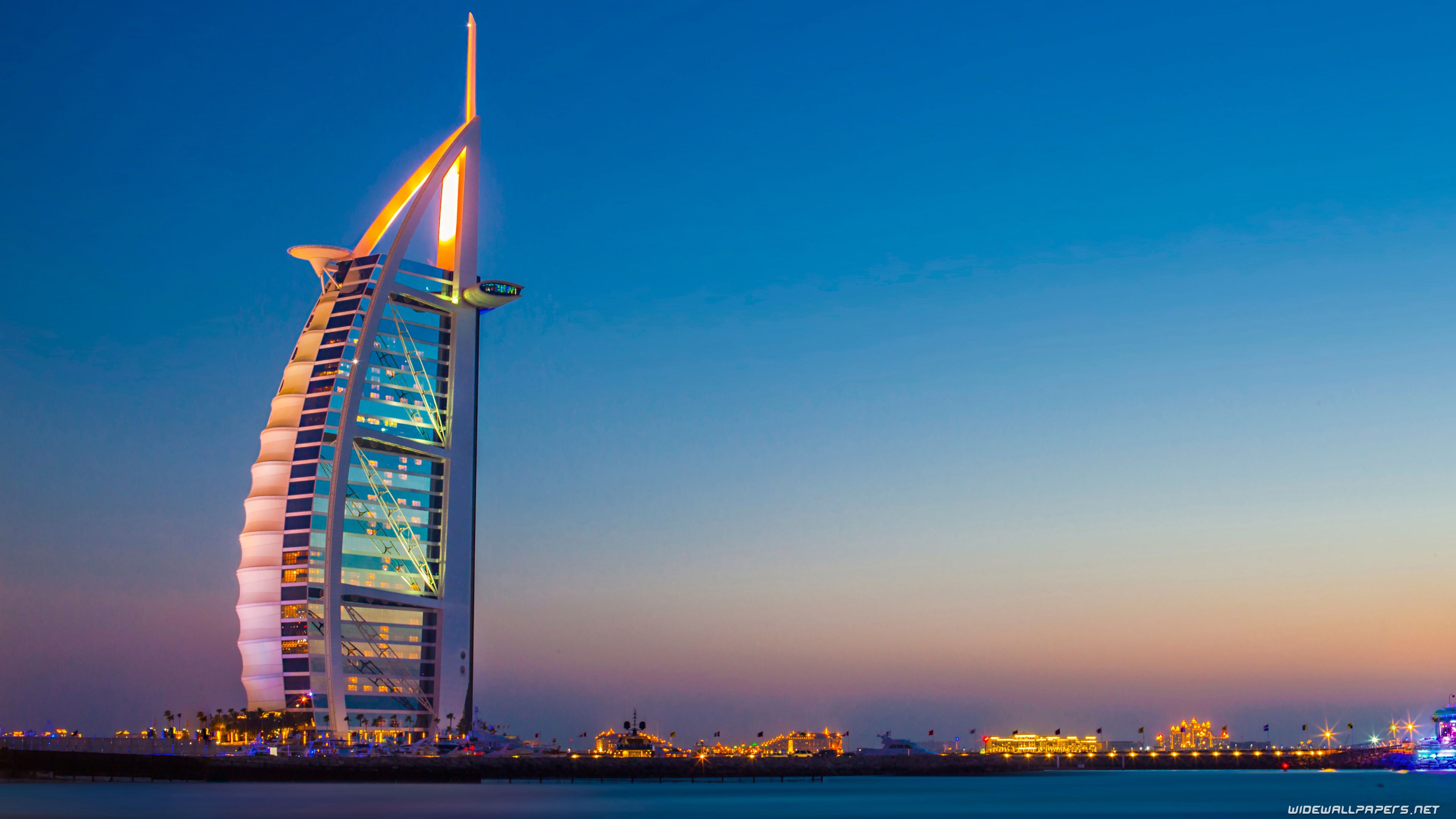 Burj Al Arab, Dubai, Vereinigte Arabische Emirate, Luxushotel, Dämmerung, 4K-Hintergrundbild für PC