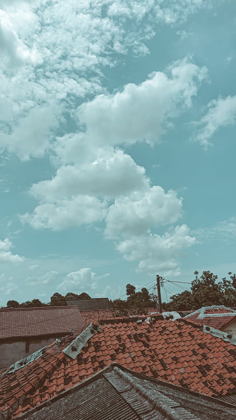 Wolken, Blauer Himmel, Ziegeldächer, Stadt, HD, Hintergrundbild fürs Handy