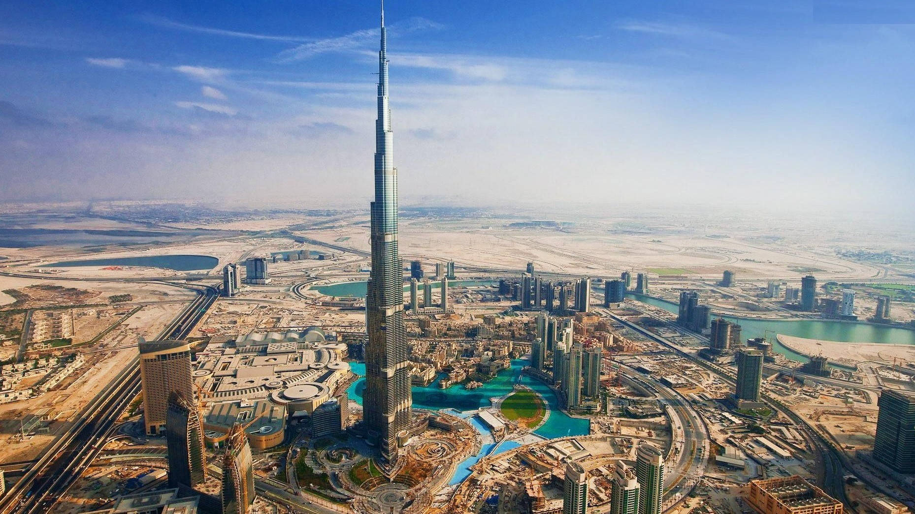 Burj Khalifa, Dubai, Luftaufnahme, Wolkenkratzer, Wüstenstadt, HD-Hintergrundbild für PC