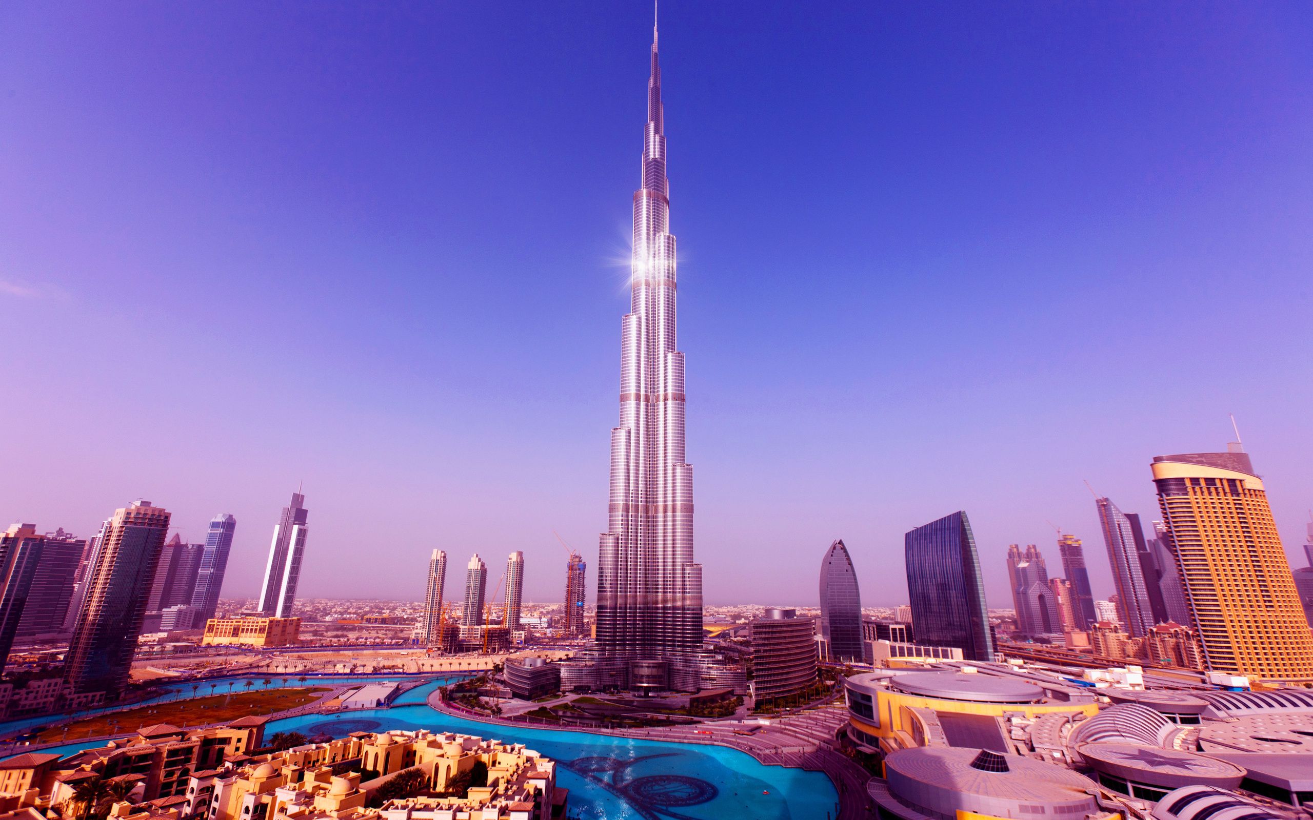 Burj Khalifa, Dubai, Downtown Dubai, Lila Himmel, Skyline, 2K, Windows-Hintergrundbild