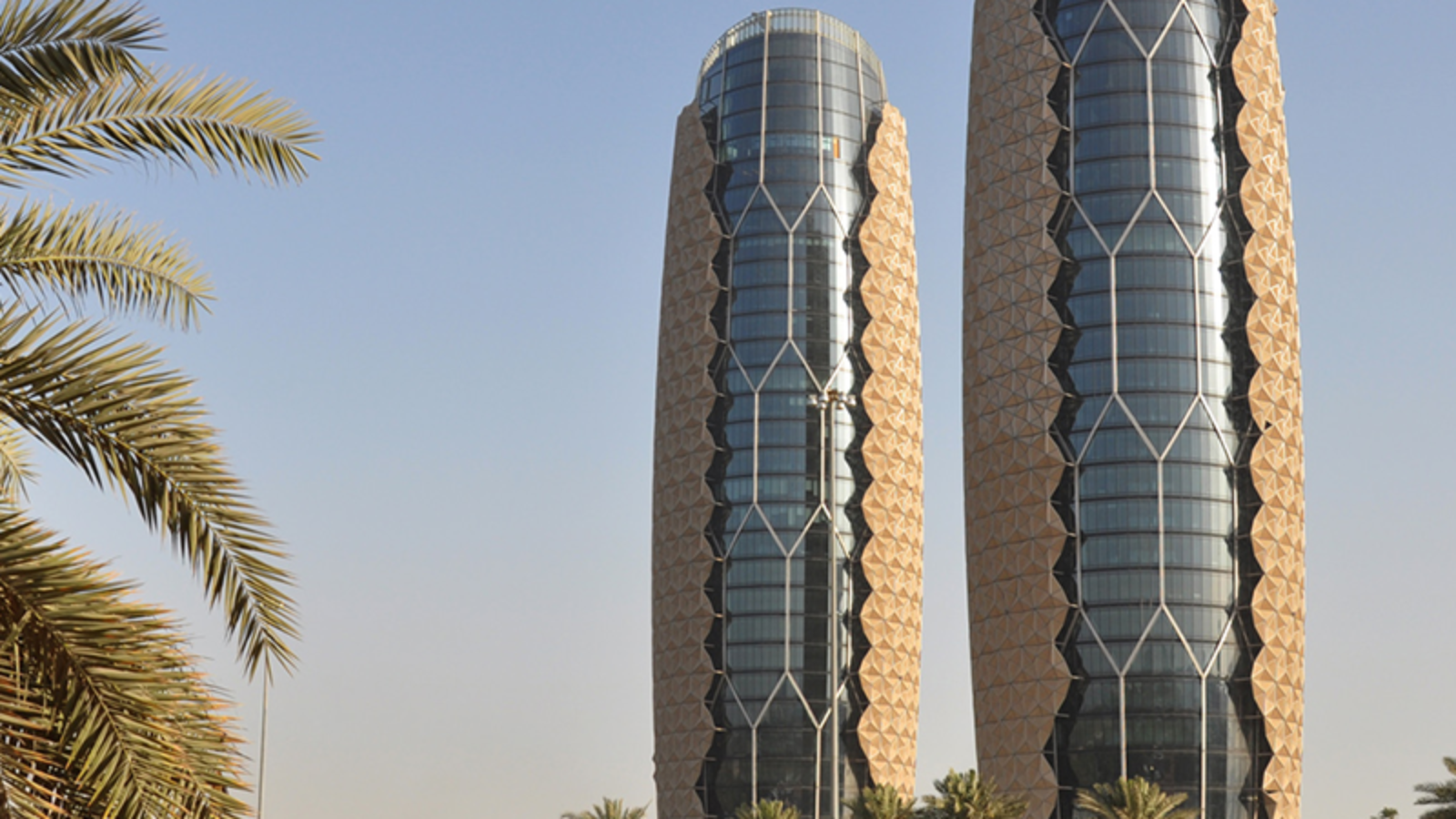 Al Bahar Towers, Abu Dhabi, Mashrabiya-Fassade, Palmen, Architektur, HD, Windows-Hintergrundbild