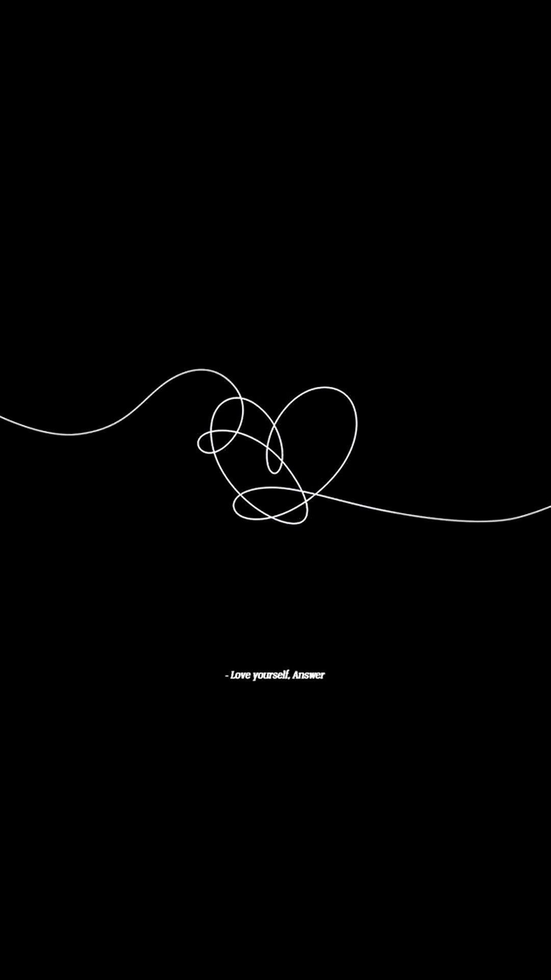 Love Yourself, BTS, Line Art, Herz, Schwarzer Hintergrund, Sperrbildschirm fürs iPhone