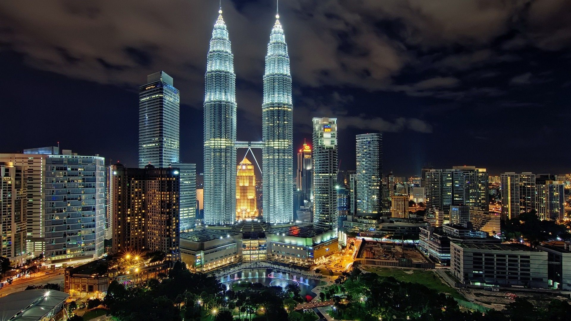Petronas Towers, Kuala Lumpur, Malaysia, Skyline, Nacht, 1920x1080, Desktop-Hintergrund