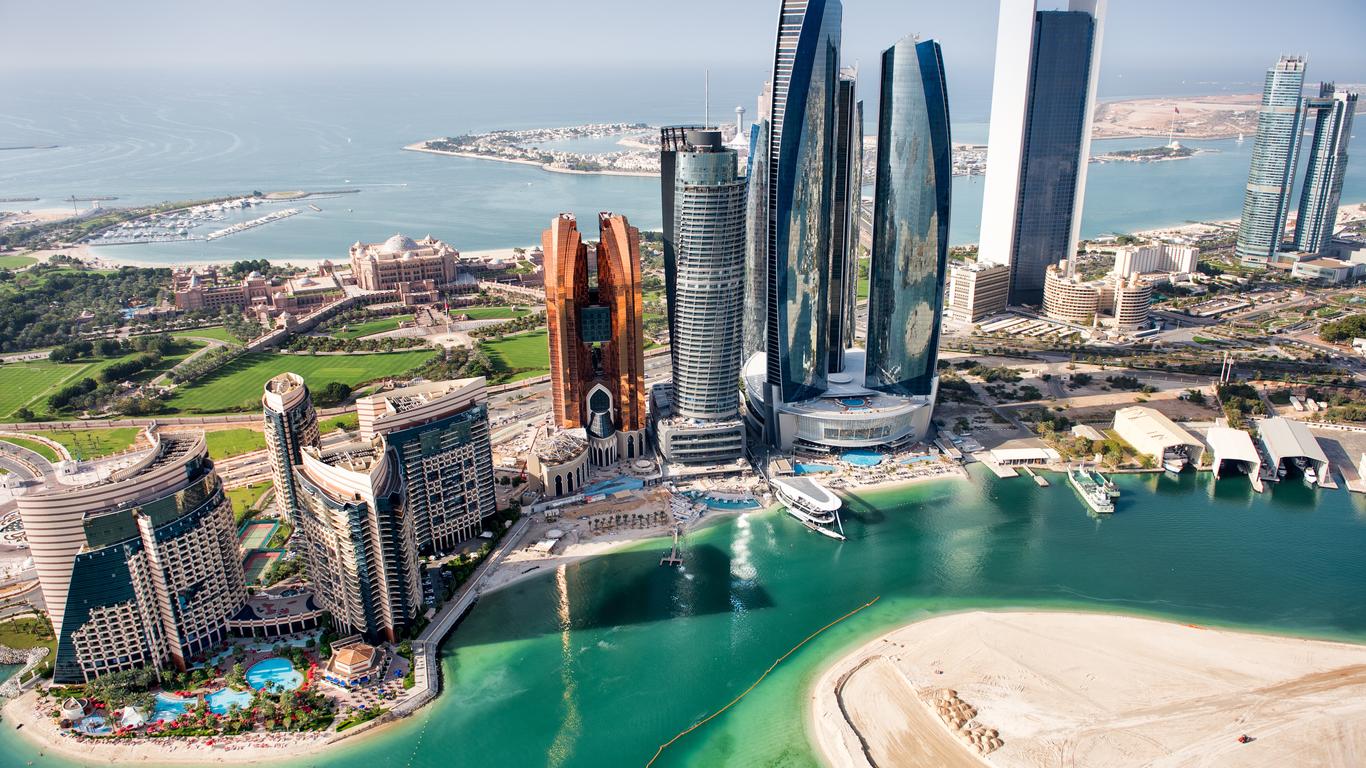 Etihad Towers, Abu Dhabi, Luftaufnahme, Küste, Türkises Wasser, HD, Laptop-Hintergrundbild