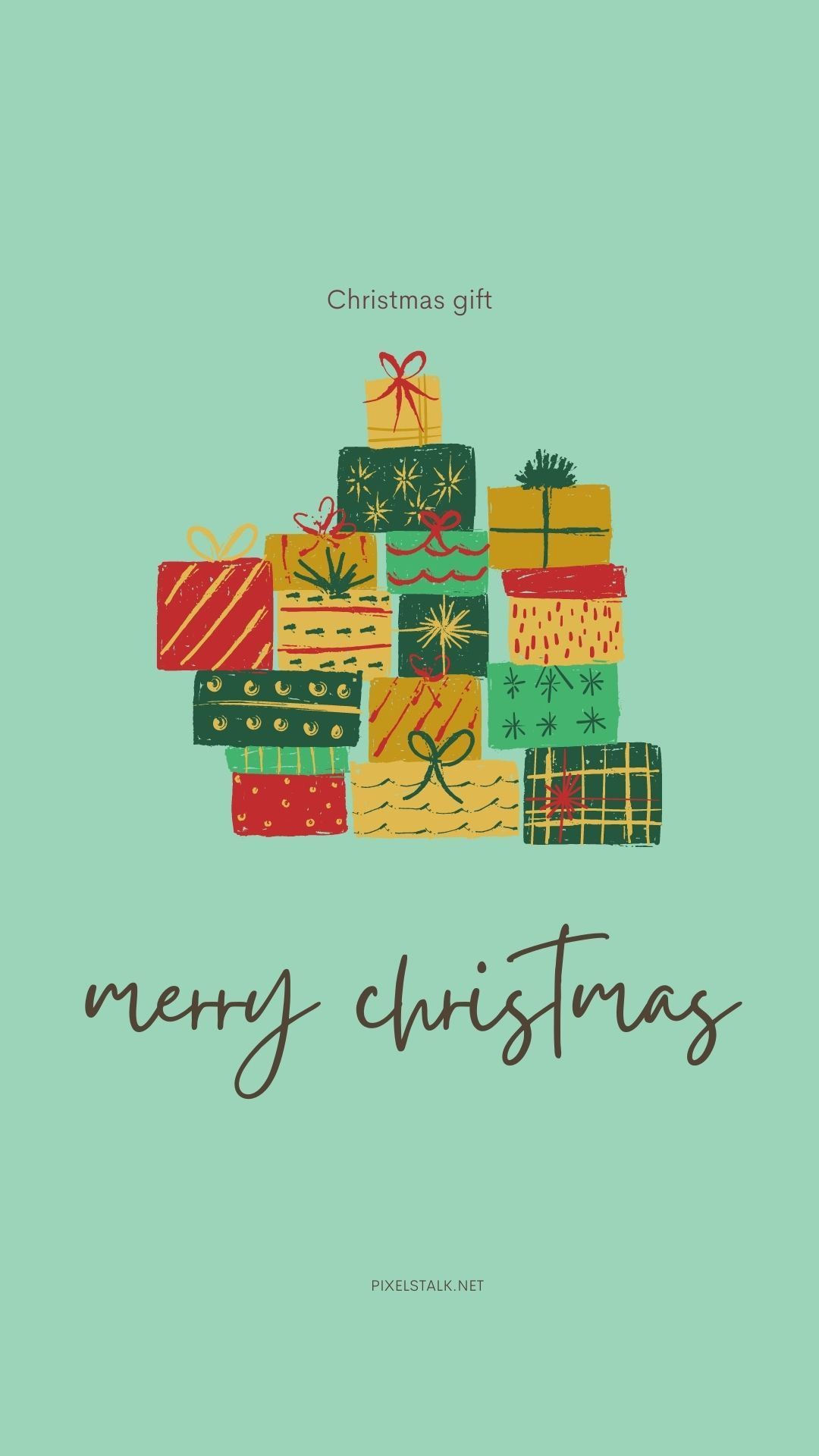 Merry Christmas, Geschenke, Mintgrün, Illustration, Handschrift, Full HD, iPhone-Hintergrundbild