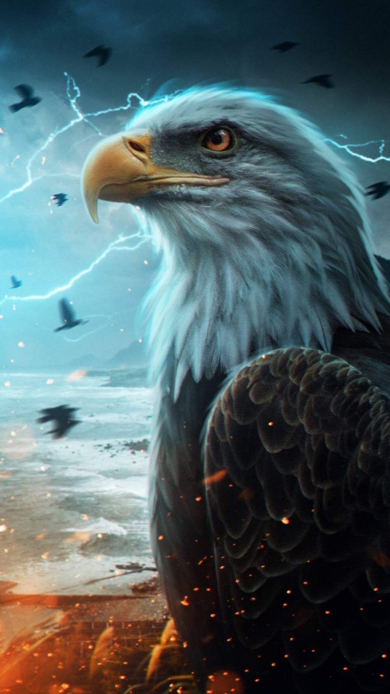 Weißkopfseeadler, Blitze, Sturm, Fantasy, Blau, HD, Handy-Hintergrund im Hochformat