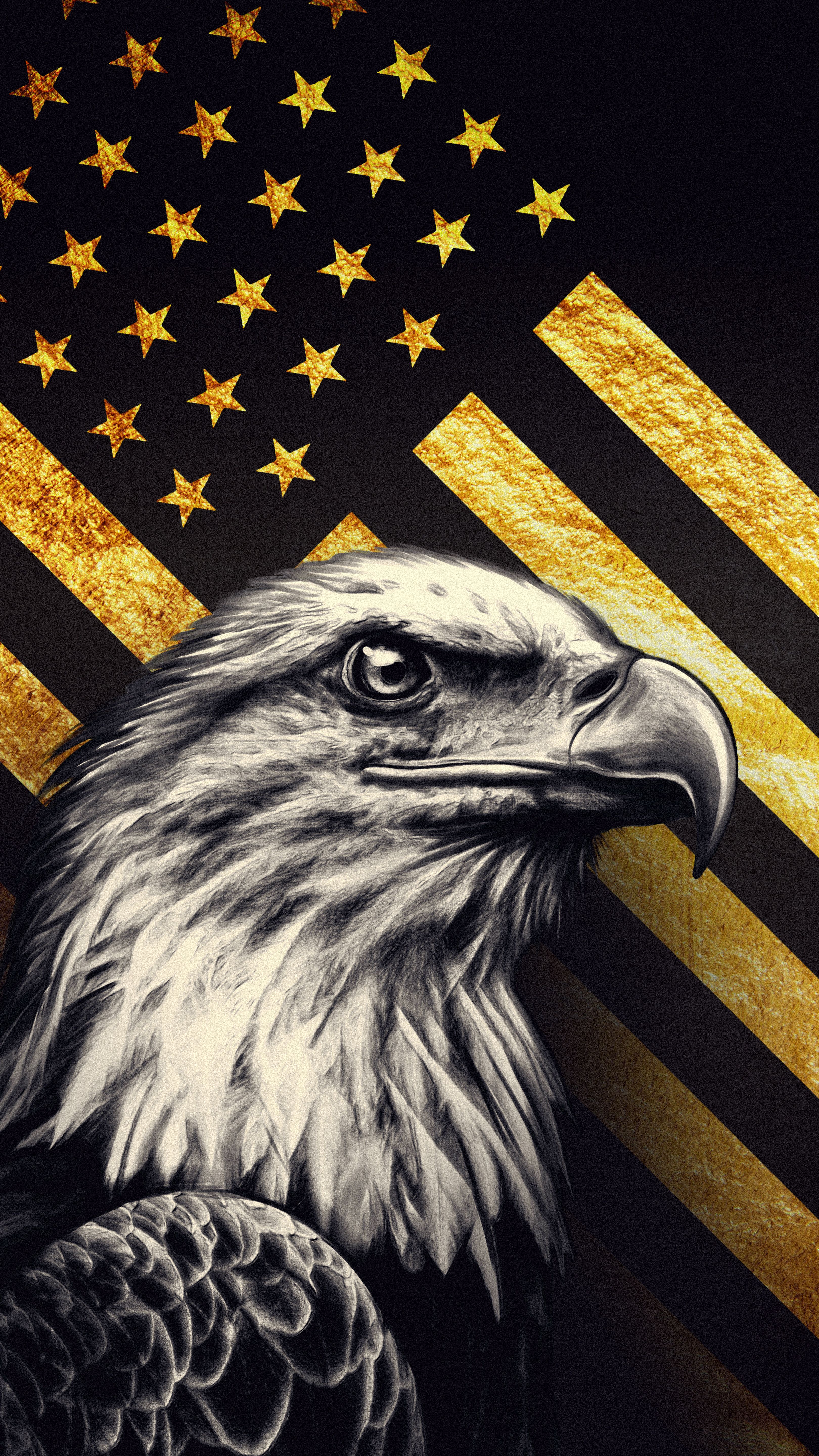 Weißkopfseeadler, Amerikanische Flagge, Gold, Stars and Stripes, Patriotisch, Hochformat-Hintergrundbild