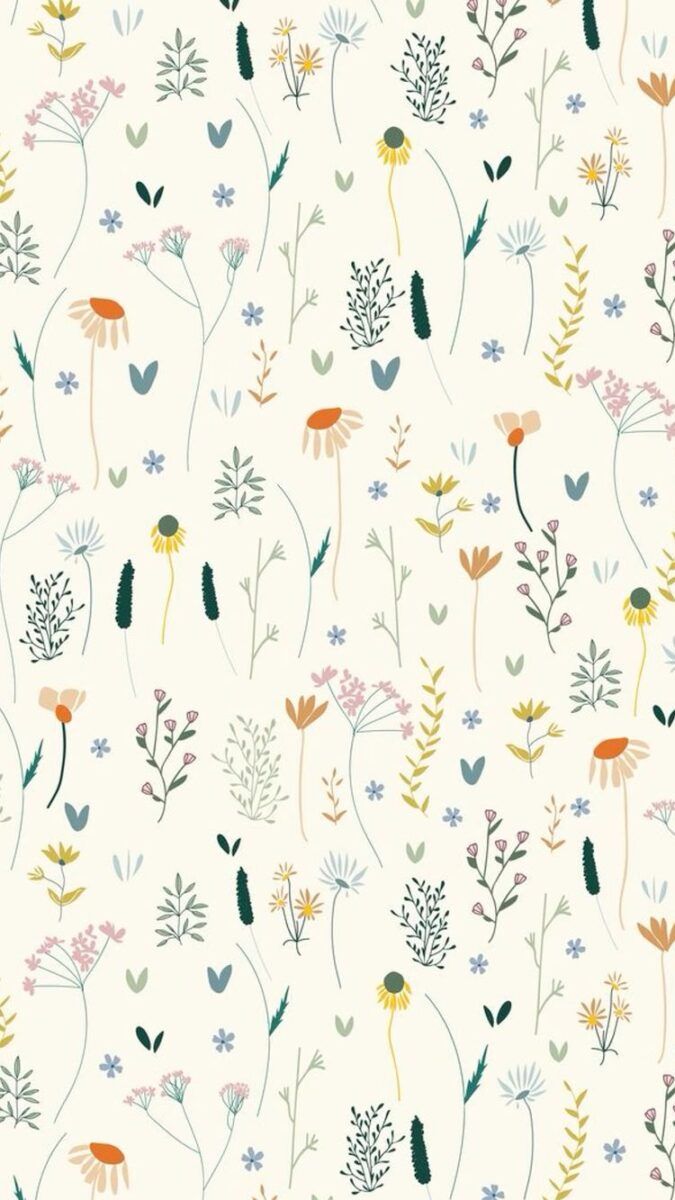 Blumenmuster, Wildblumen, Illustration, Cremeweiß, Botanisch, Android-Hintergrundbild