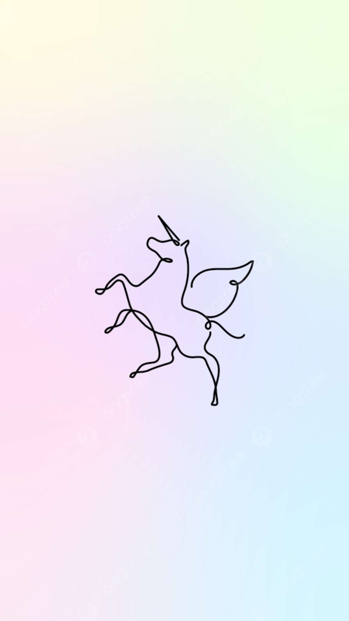 Pegasus, Strichzeichnung, Holografischer Farbverlauf, Pastell, Minimalistisch, Handy-Hintergrund
