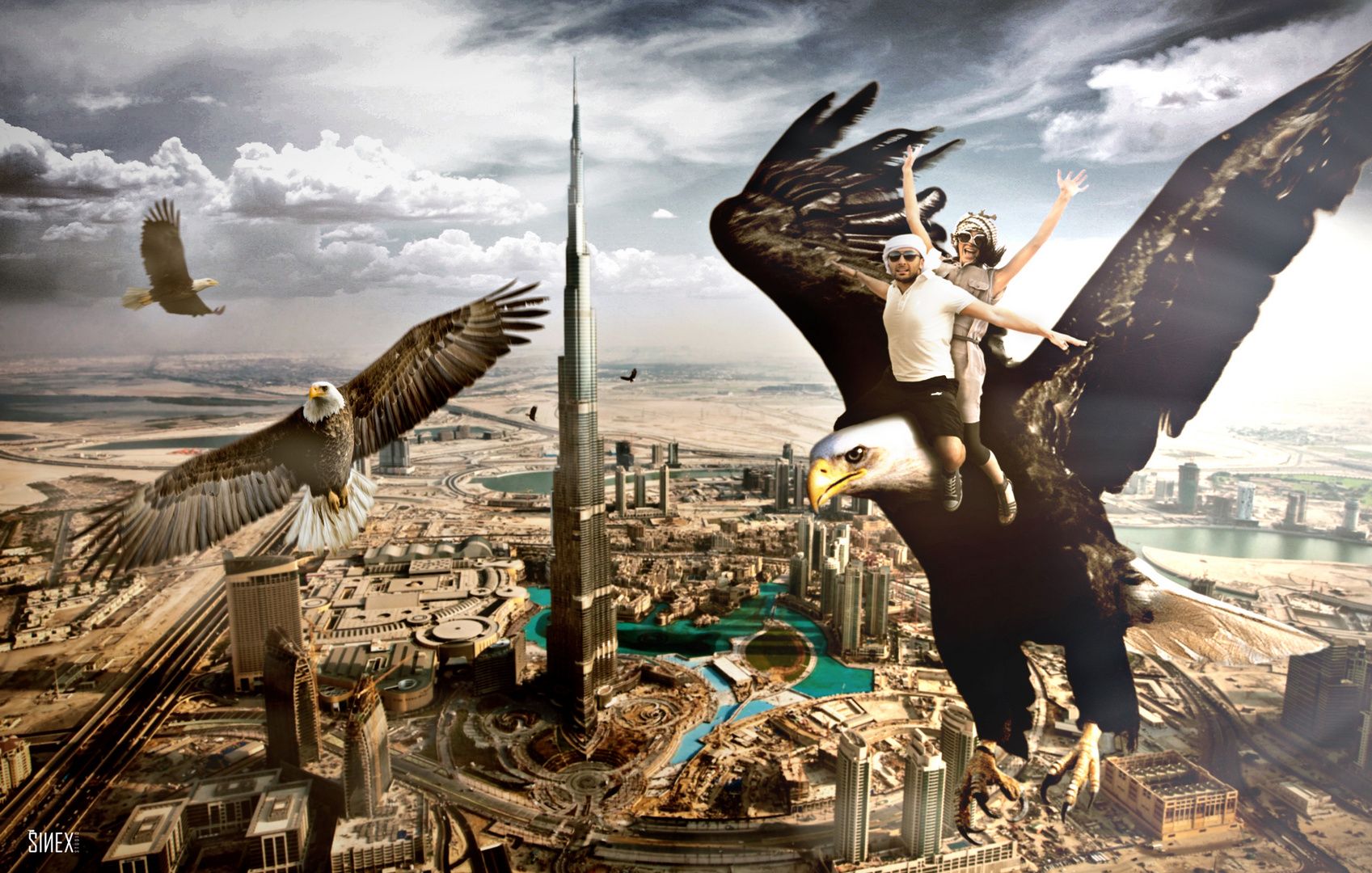 Burj Khalifa, Dubai, Riesenadler, Fotomontage, Fantasy, Stadt, HD, Laptop-Hintergrundbild