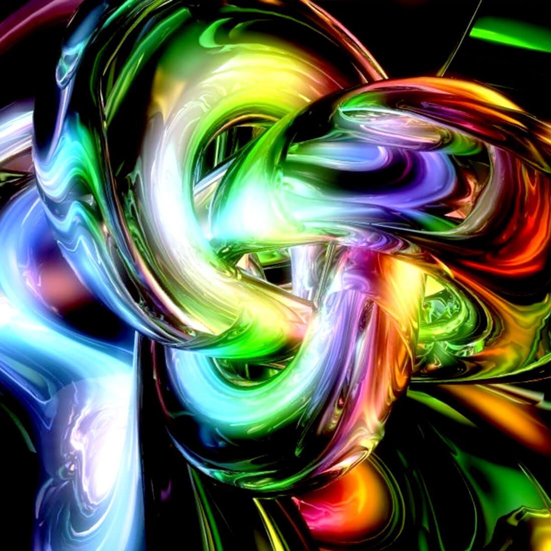 Abstrakt, Bunte Wirbel, Flüssige Formen, Regenbogenfarben, Schwarzer Hintergrund, Wallpaper