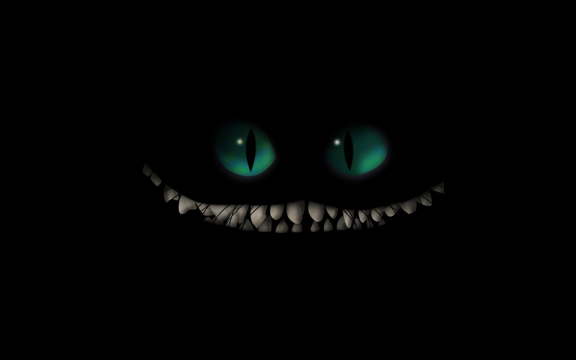 Grinsekatze, Alice im Wunderland, Leuchtende Augen, Grinsen, Schwarzer Hintergrund, Full HD Wallpaper