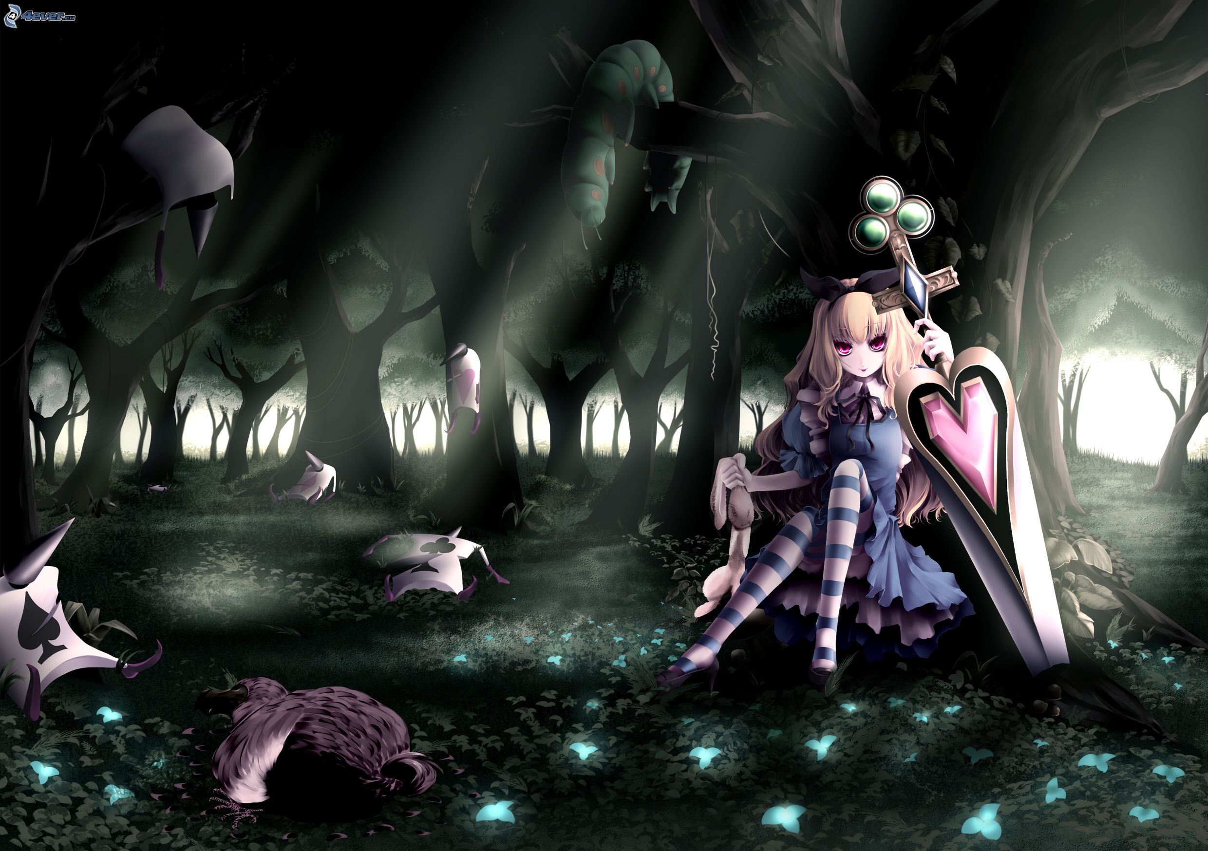 Alice, Gothic, Dunkler Wald, Pilze, Dark Fantasy, Full HD, Desktop-Hintergrund für Windows