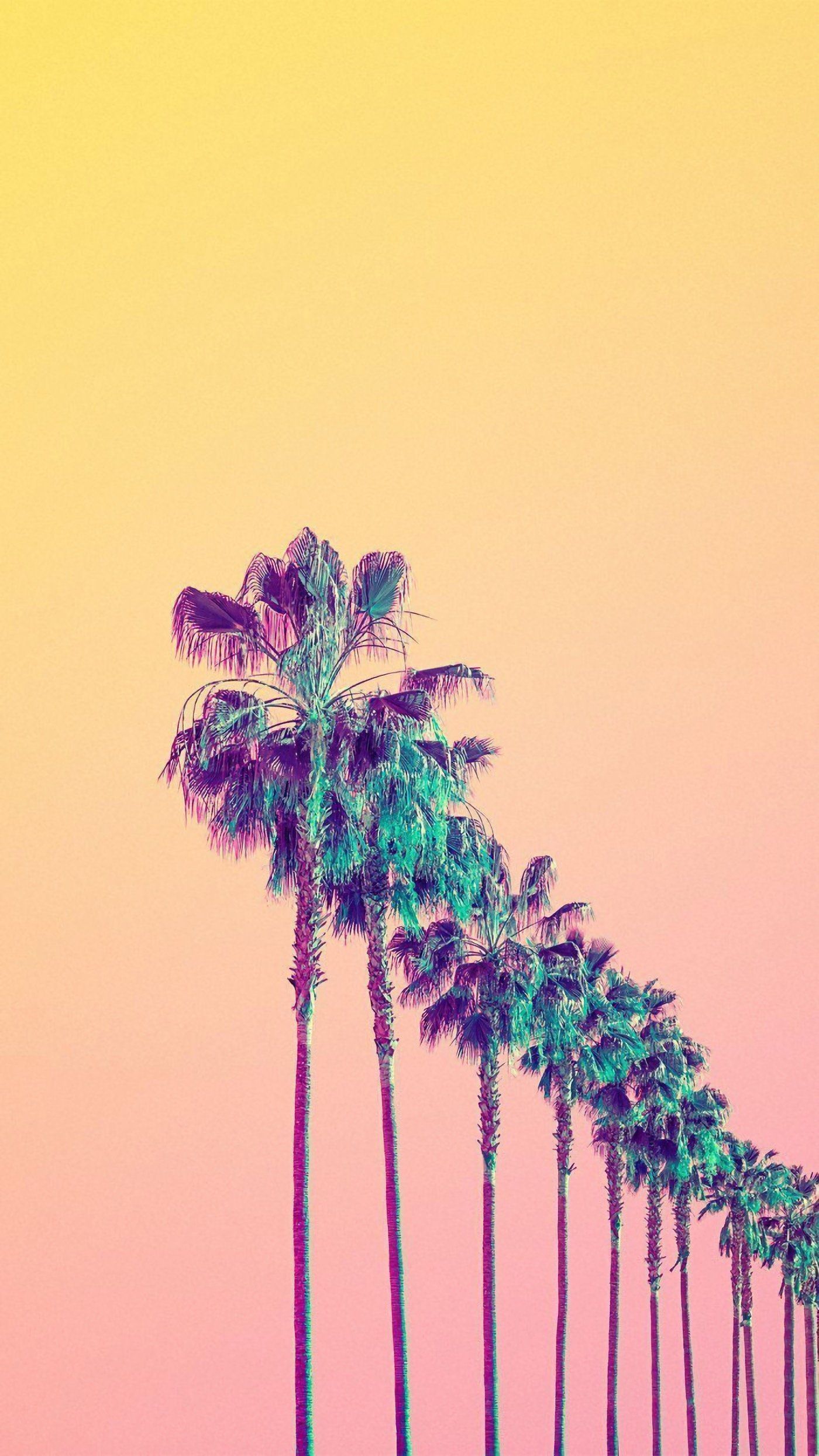 Palmenallee, Palmen, Farbverlauf, Gelb, Rosa, Full HD, Handy-Hintergrund im Hochformat