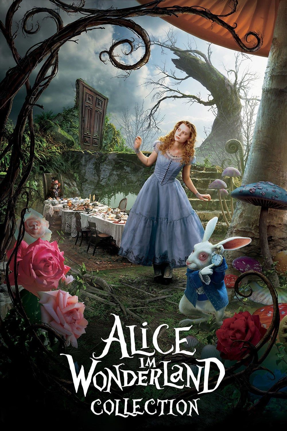 Alice im Wunderland (2010), Alice, Weißes Kaninchen, Filmplakat, Wald, Hintergrundbild fürs Handy
