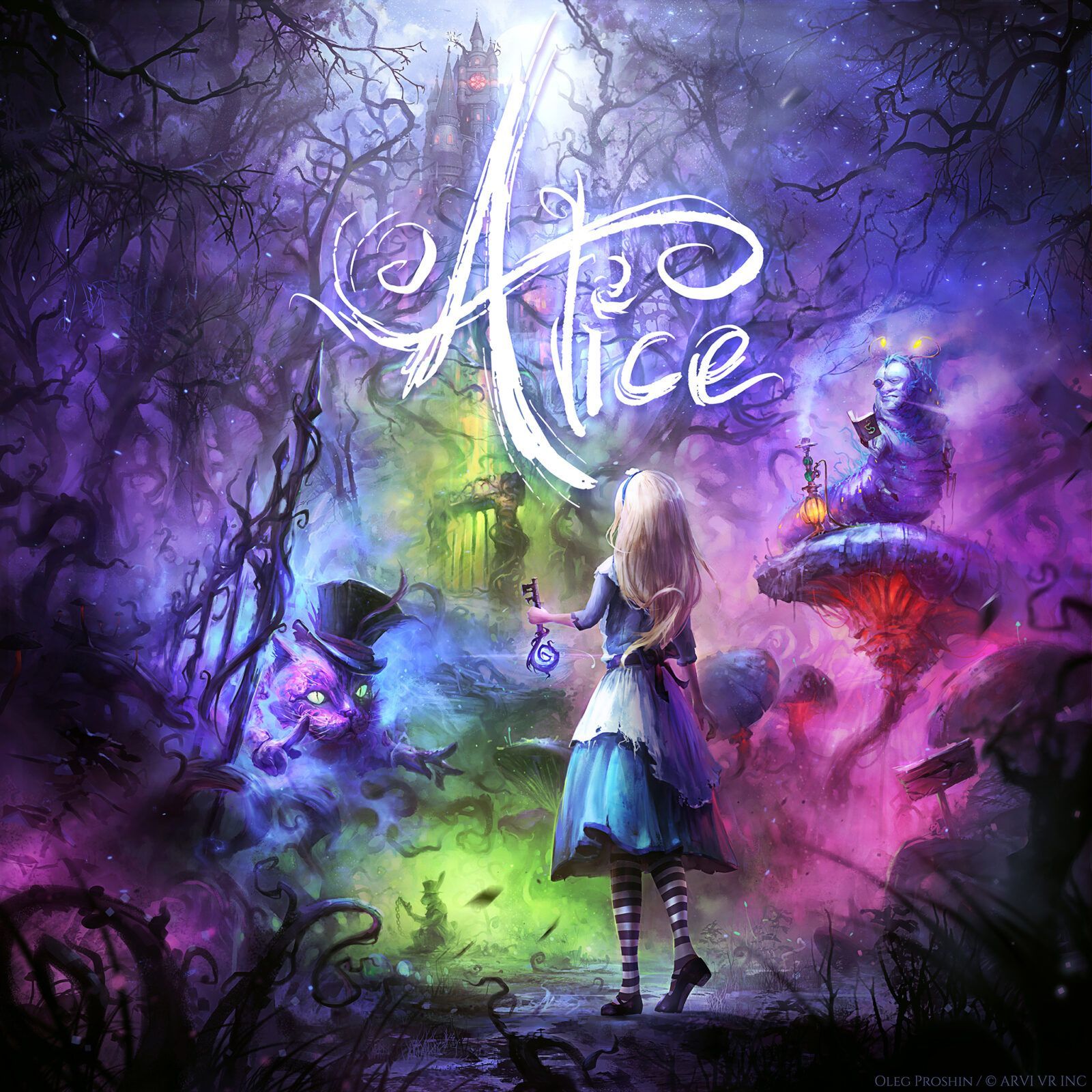 Alice, Schriftzug, Lila, Zauberwald, Fantasy, HD, Hintergrundbild fürs Tablet