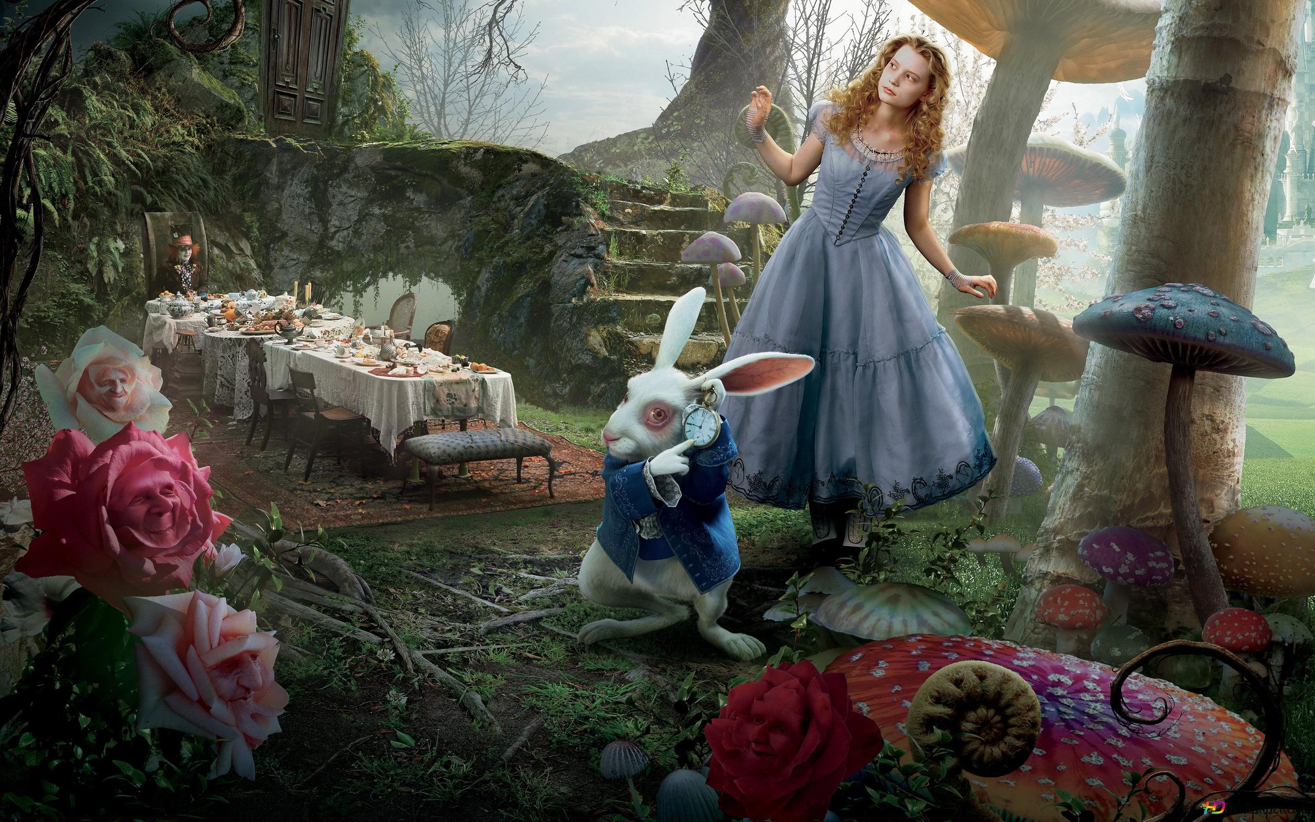Alice im Wunderland (2010), Alice, Weißes Kaninchen, Teetafel, Wald, 2K, PC-Hintergrundbild