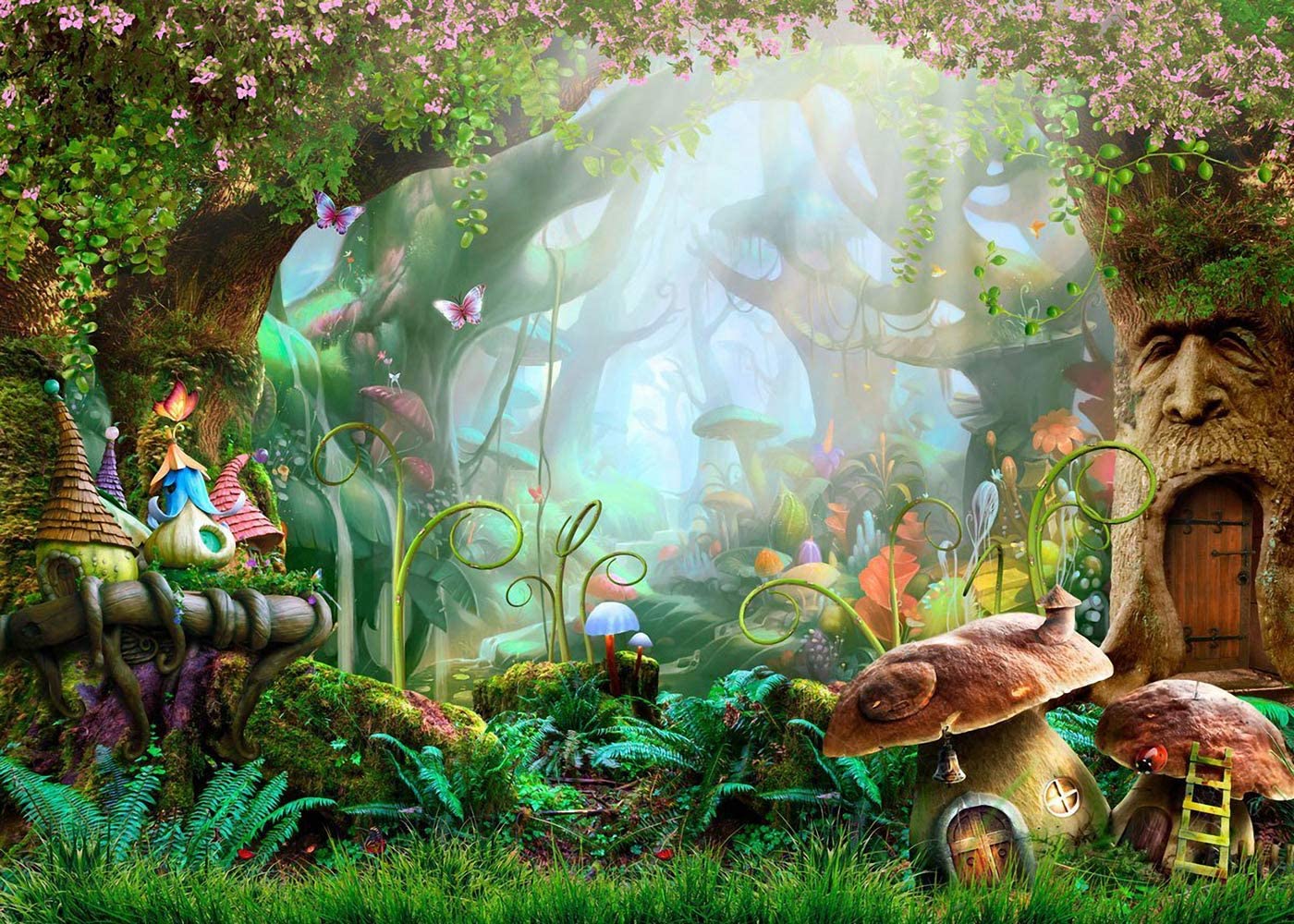 Alice, Zauberwald, Pilzhaus, Lichtstrahlen, Fantasy, Bunt, HD-Hintergrundbild für PC