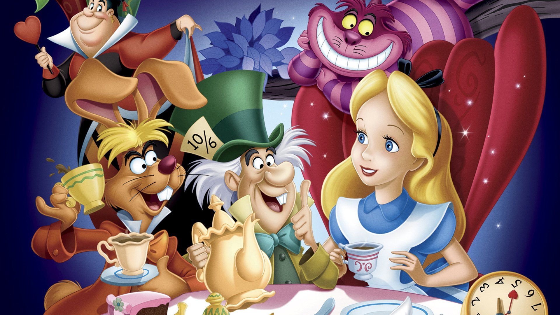 Alice im Wunderland (1951), Disney, Alice, Verrückter Hutmacher, Märzhase, Grinsekatze, 1080p Wallpaper