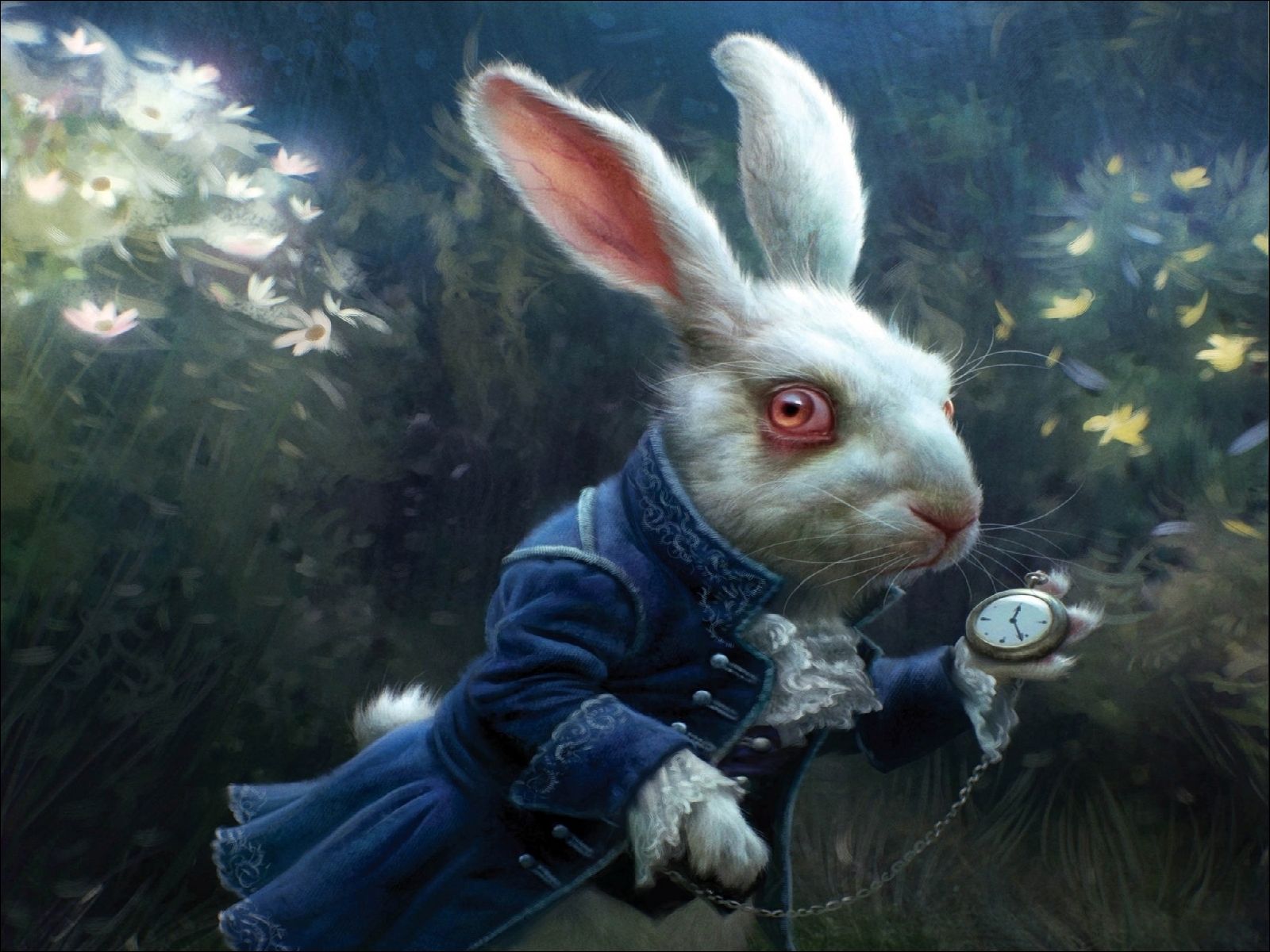 Weißes Kaninchen, Alice im Wunderland (2010), Taschenuhr, Wald, Nacht, HD, iPad-Hintergrundbild