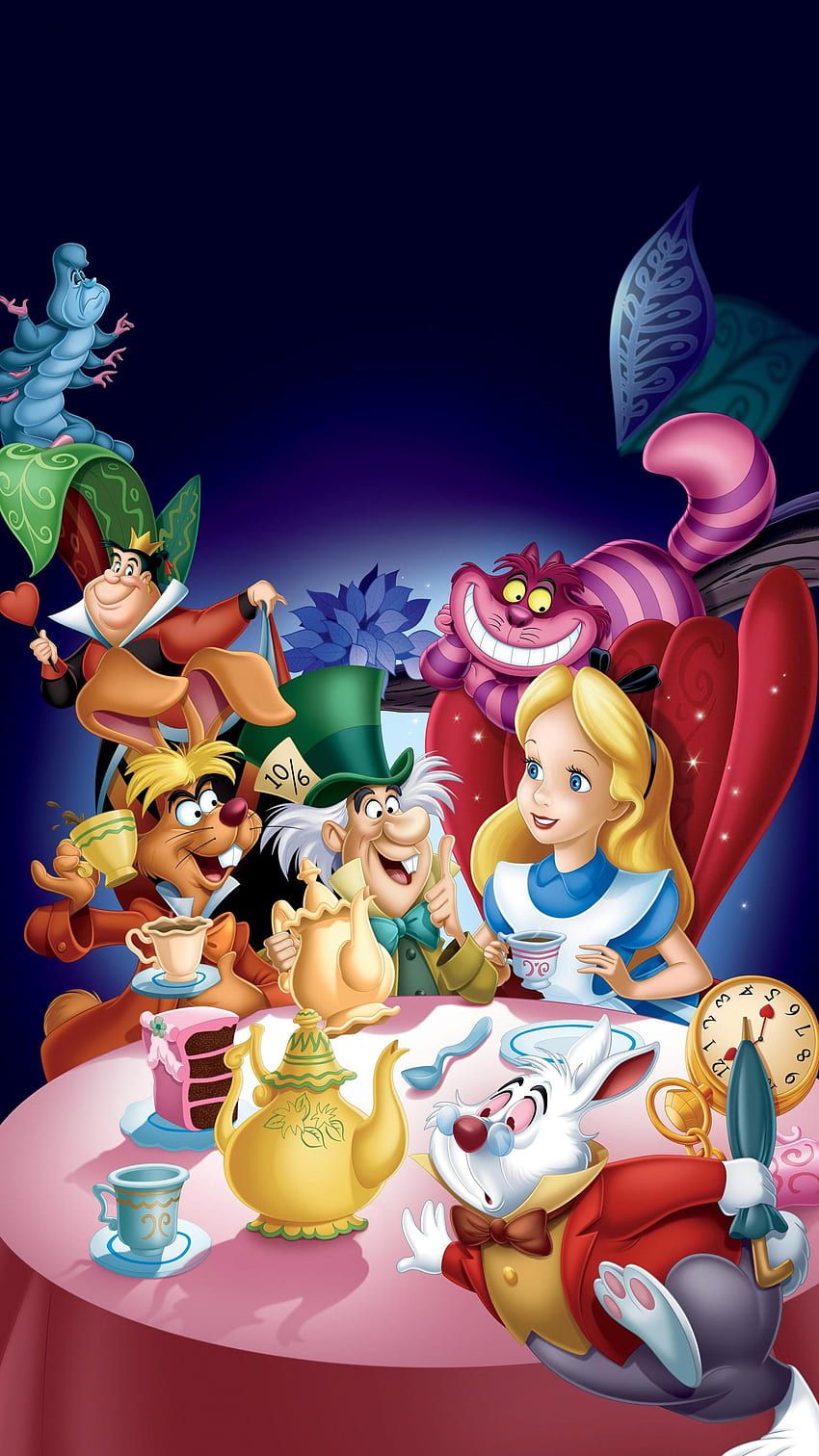Alice im Wunderland (1951), Disney, Teeparty, Alice, Grinsekatze, Verrückter Hutmacher, iPhone-Hintergrundbild