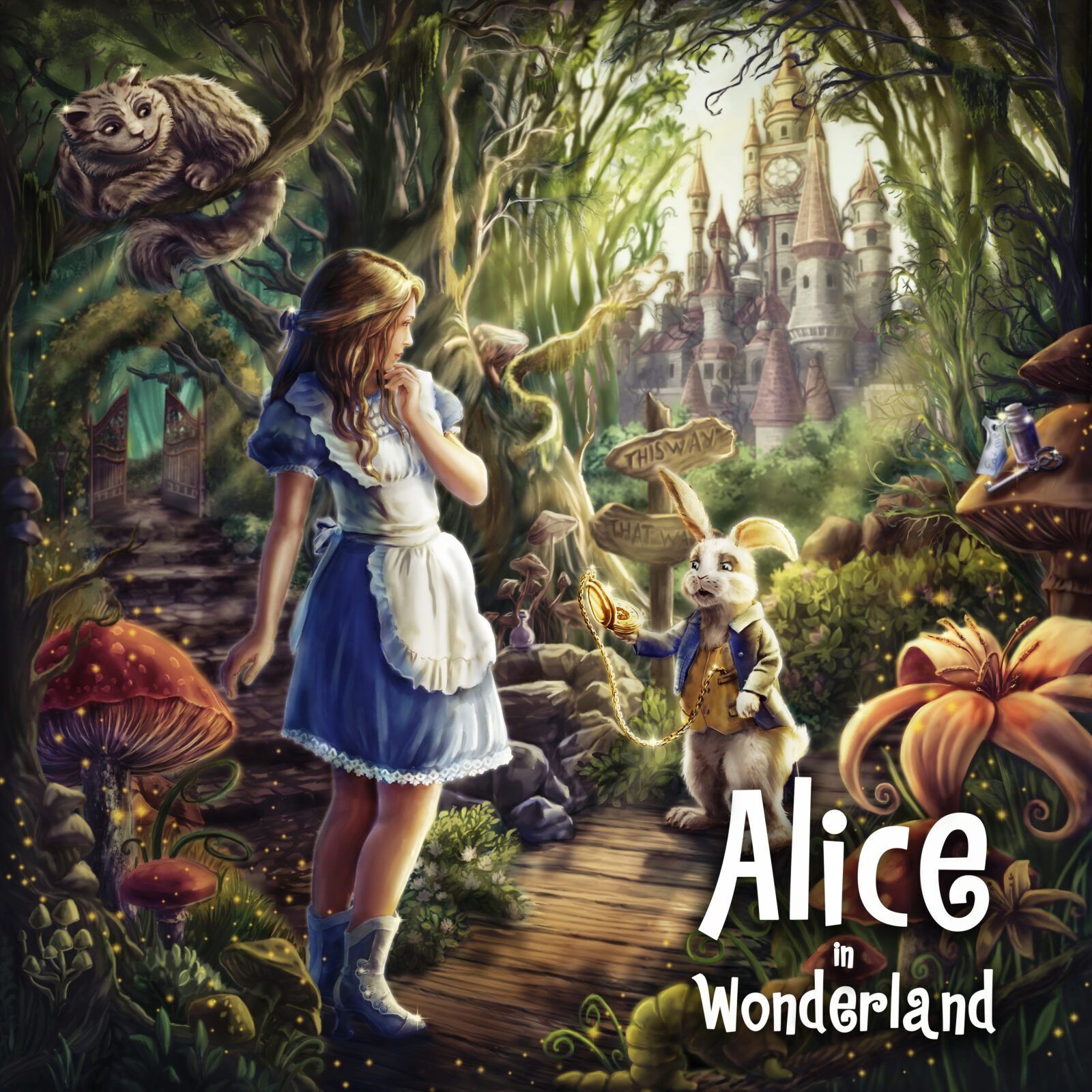Alice, Weißes Kaninchen, Zauberwald, Schloss, Märchen, Hintergrundbild für iPad und Tablet