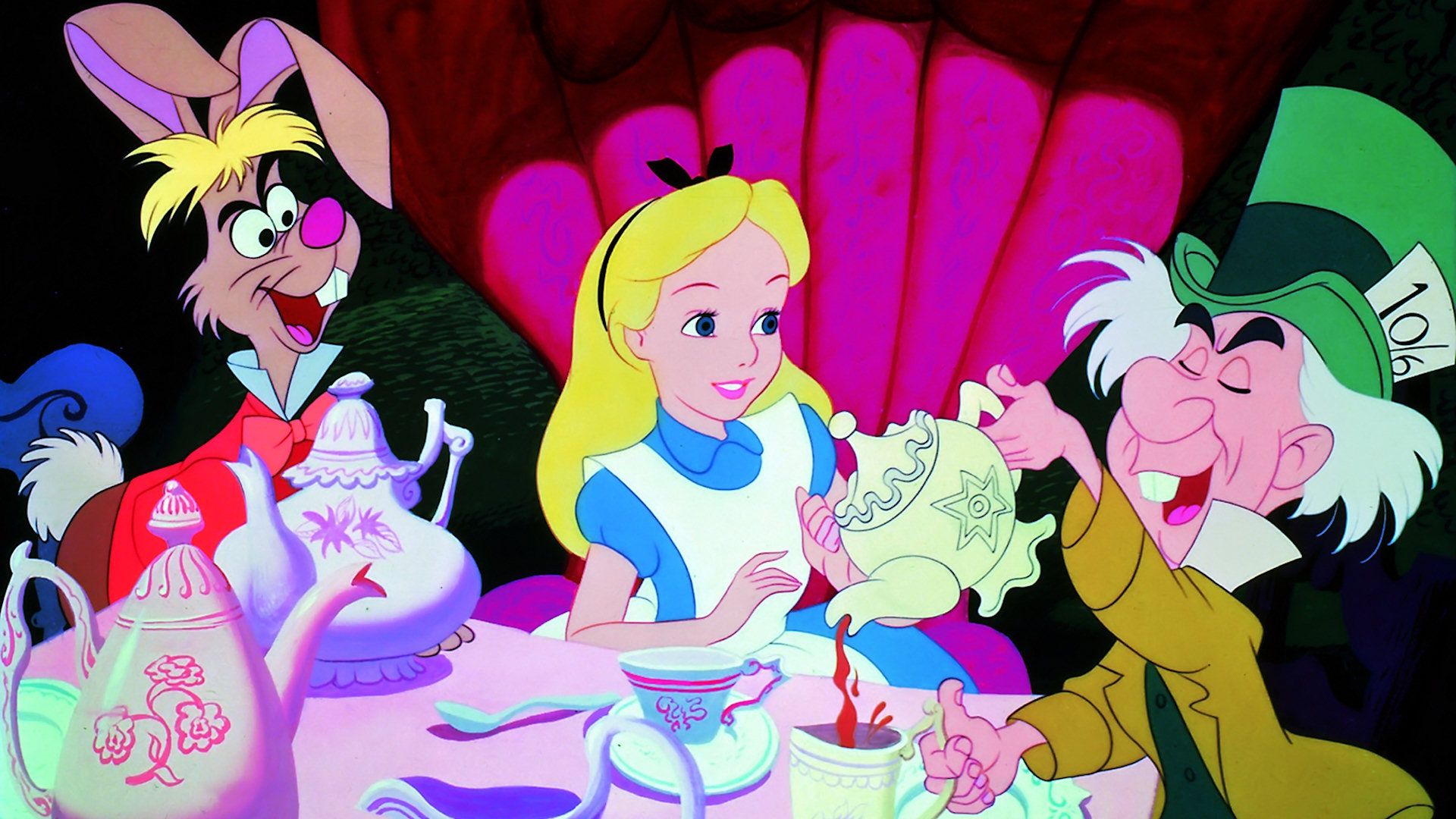 Alice im Wunderland (1951), Disney, Teeparty, Alice, Verrückter Hutmacher, Märzhase, Full-HD-Hintergrundbild