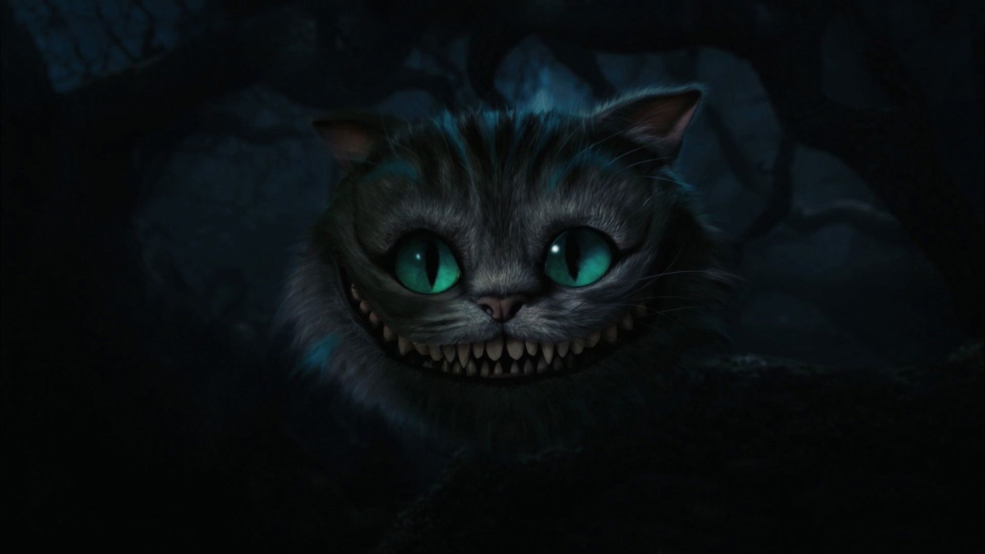 Grinsekatze, Alice im Wunderland (2010), Grinsen, Dunkel, Leuchtende Augen, Full HD, Windows-Hintergrundbild